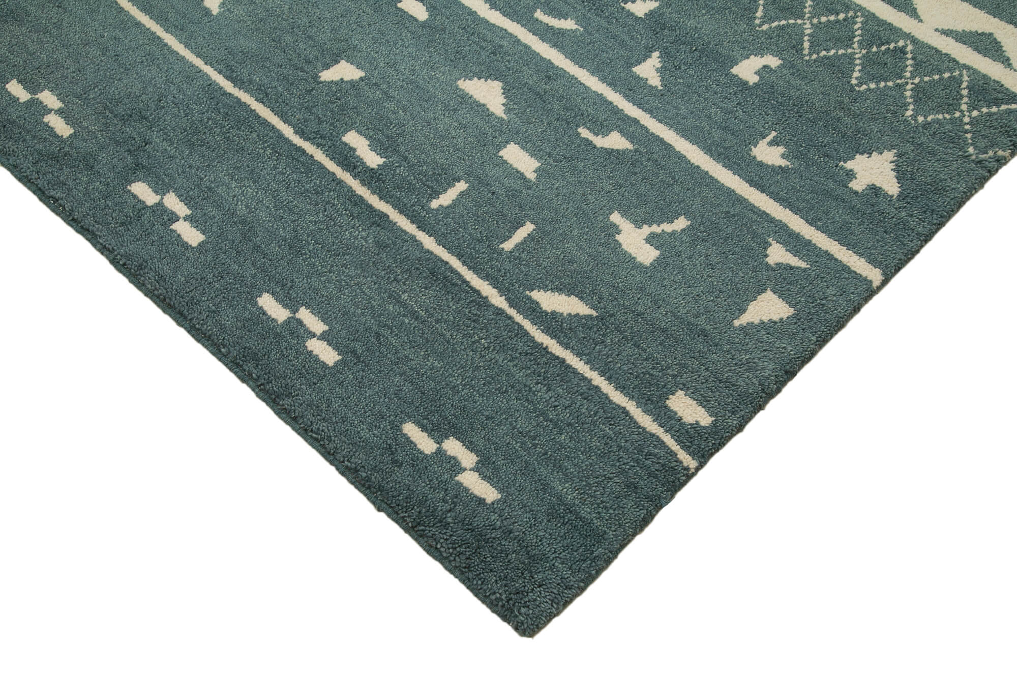 Handmade Wool Cotton Rug – Blue Geometric Area Rug, Vintage Turkish Carpet 9'2''x12'