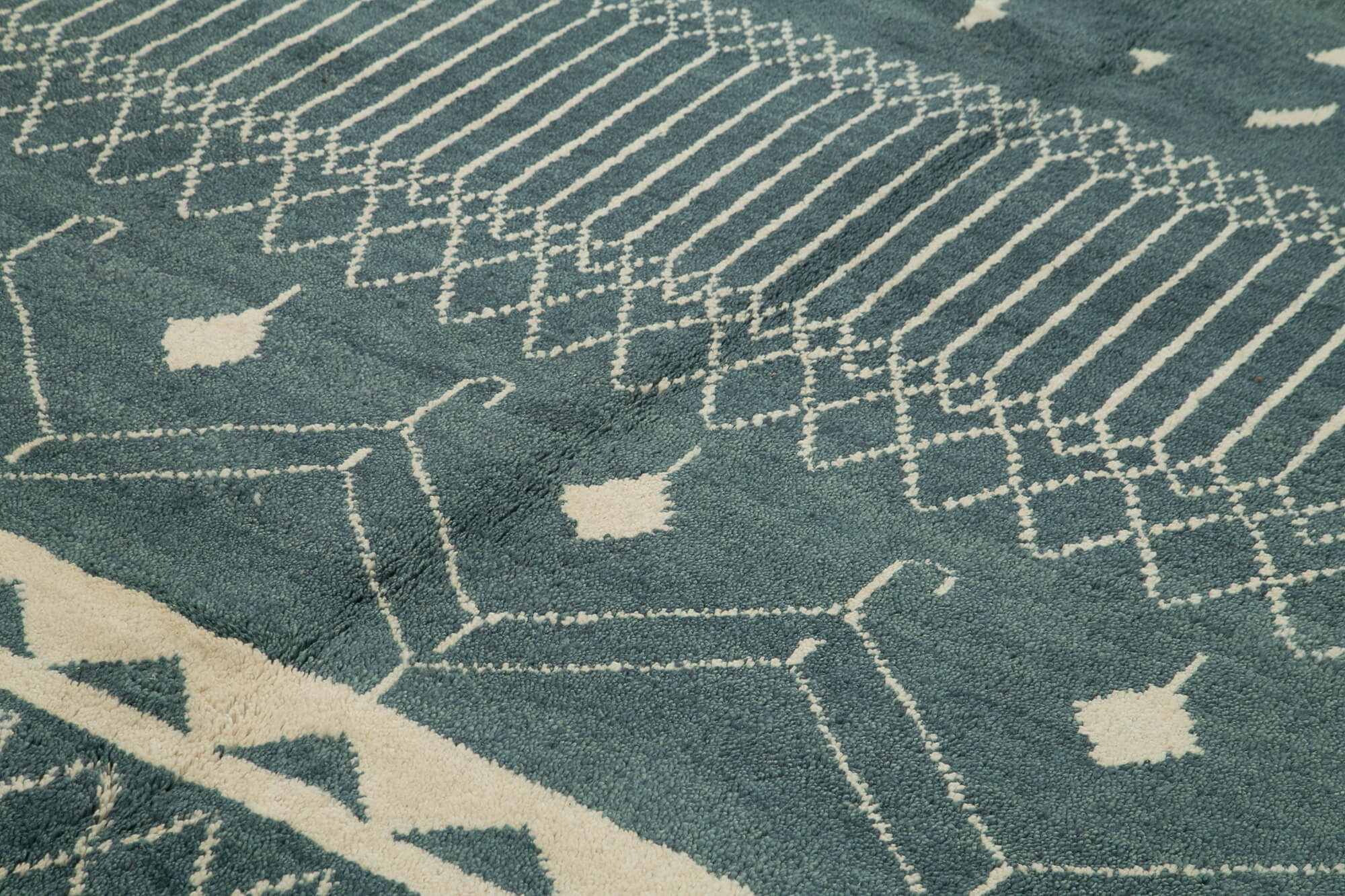 Handmade Wool Cotton Rug – Blue Geometric Area Rug, Vintage Turkish Carpet 9'2''x12'