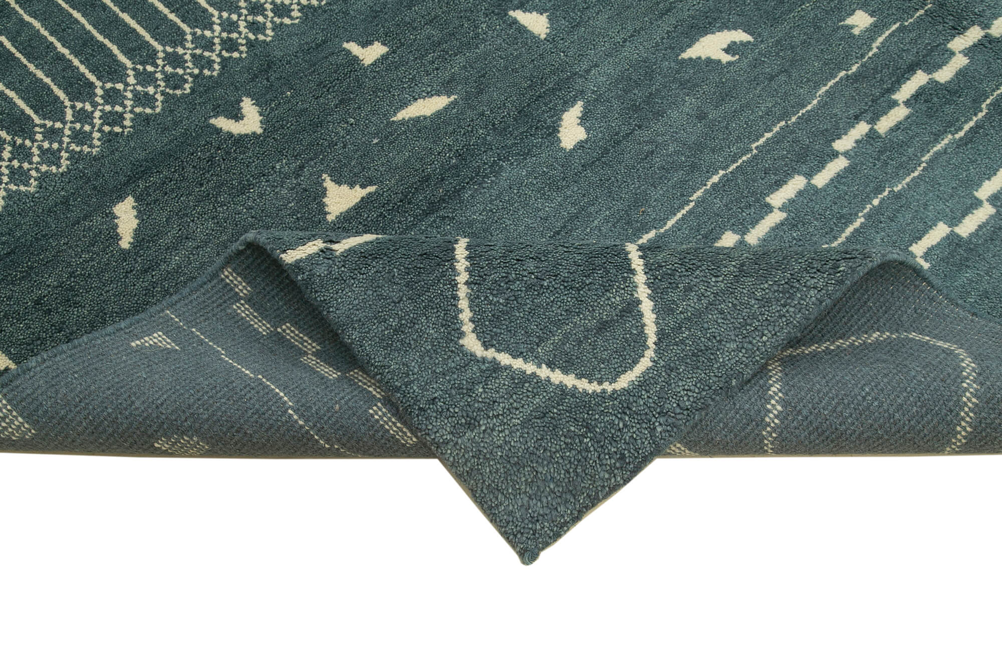 Handmade Wool Cotton Rug – Blue Geometric Area Rug, Vintage Turkish Carpet 9'2''x12'