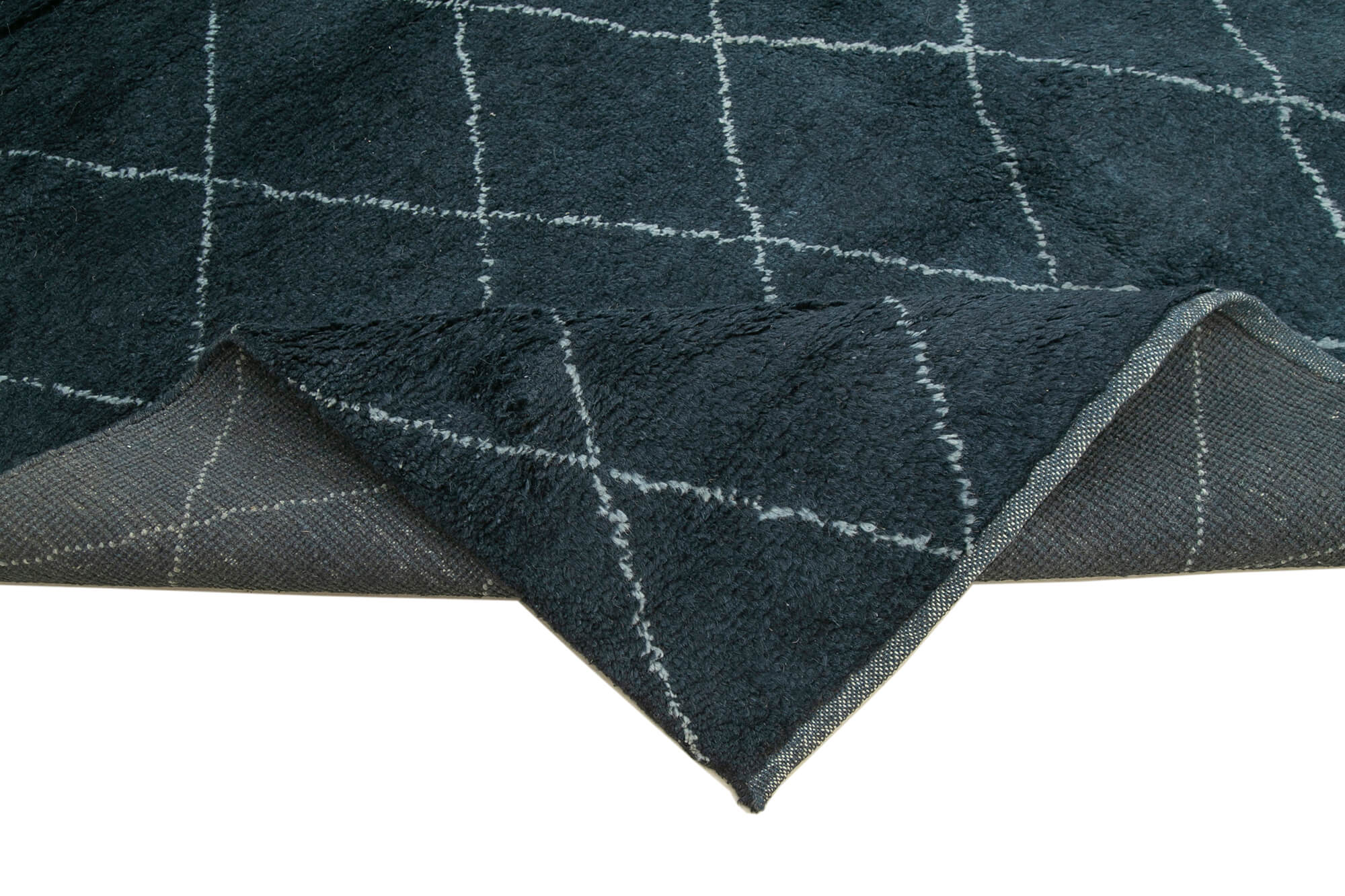 Handmade Wool Cotton Rug - Blue Geometric Pattern | Large Living Room Durable Floor Covering