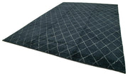 Handmade Wool Cotton Rug - Blue Geometric Rug, Large Living Room Carpet 10'x14'