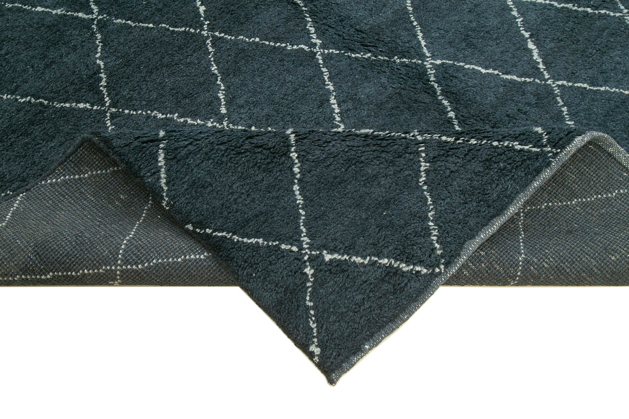 Handmade Wool Cotton Rug - Blue Geometric Rug, Large Living Room Carpet 10'x14'