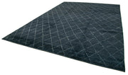 Handmade Wool Cotton Rug - Blue Geometric Pattern Carpet | Large Living Room Rug 10'x14'