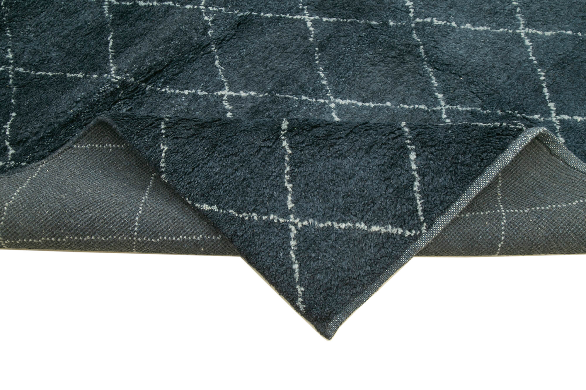 Handmade Wool Cotton Rug - Blue Geometric Pattern Carpet | Large Living Room Rug 10'x14'