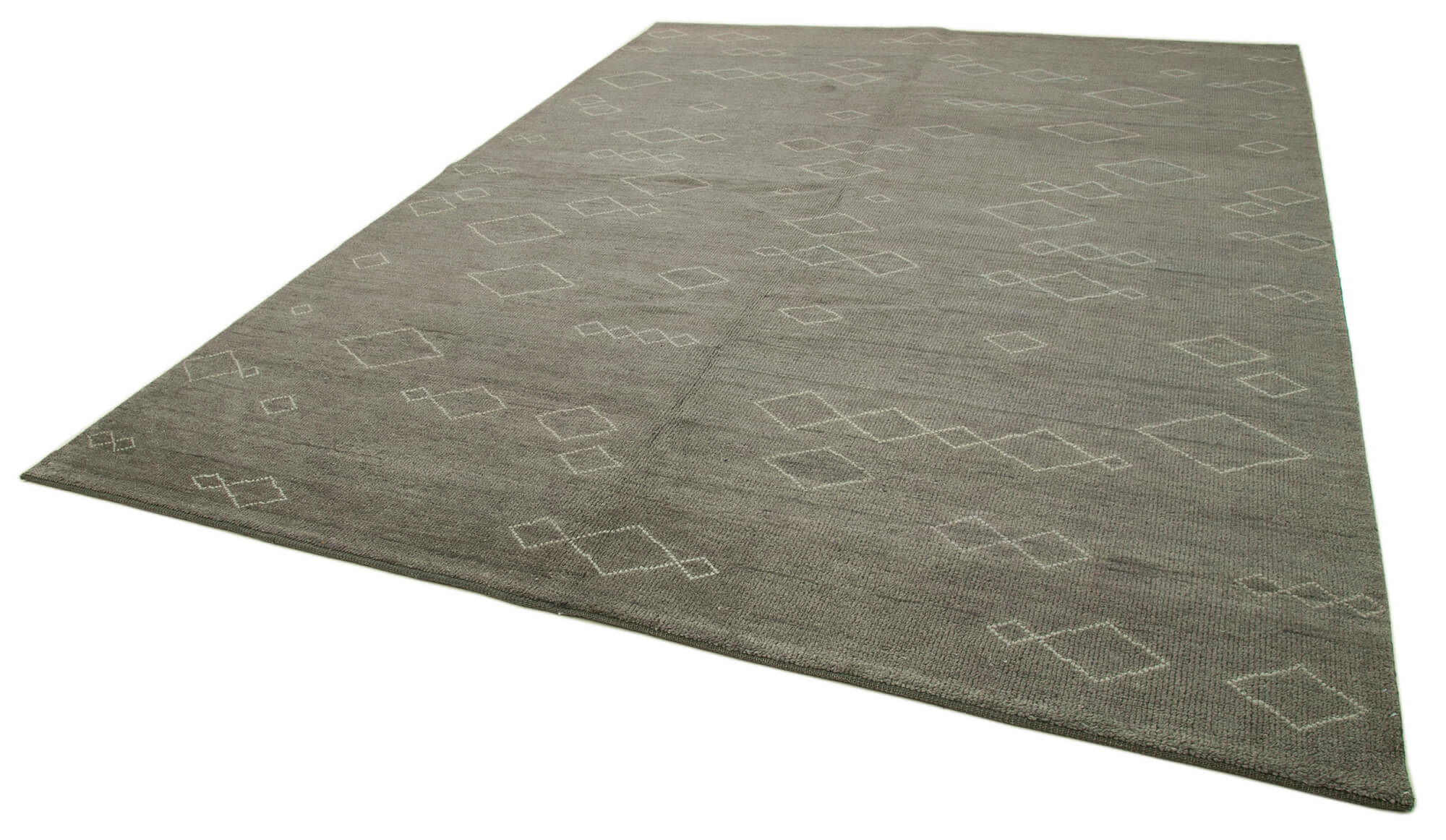 Handmade Wool Cotton Rug | Vintage Turkish Carpet Grey Geometric Area Rug 8'11'' x 11'11''