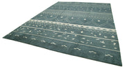Handmade Wool Cotton Rug – Green Geometric Pattern Vintage Area Rug 10'2''x13'8''