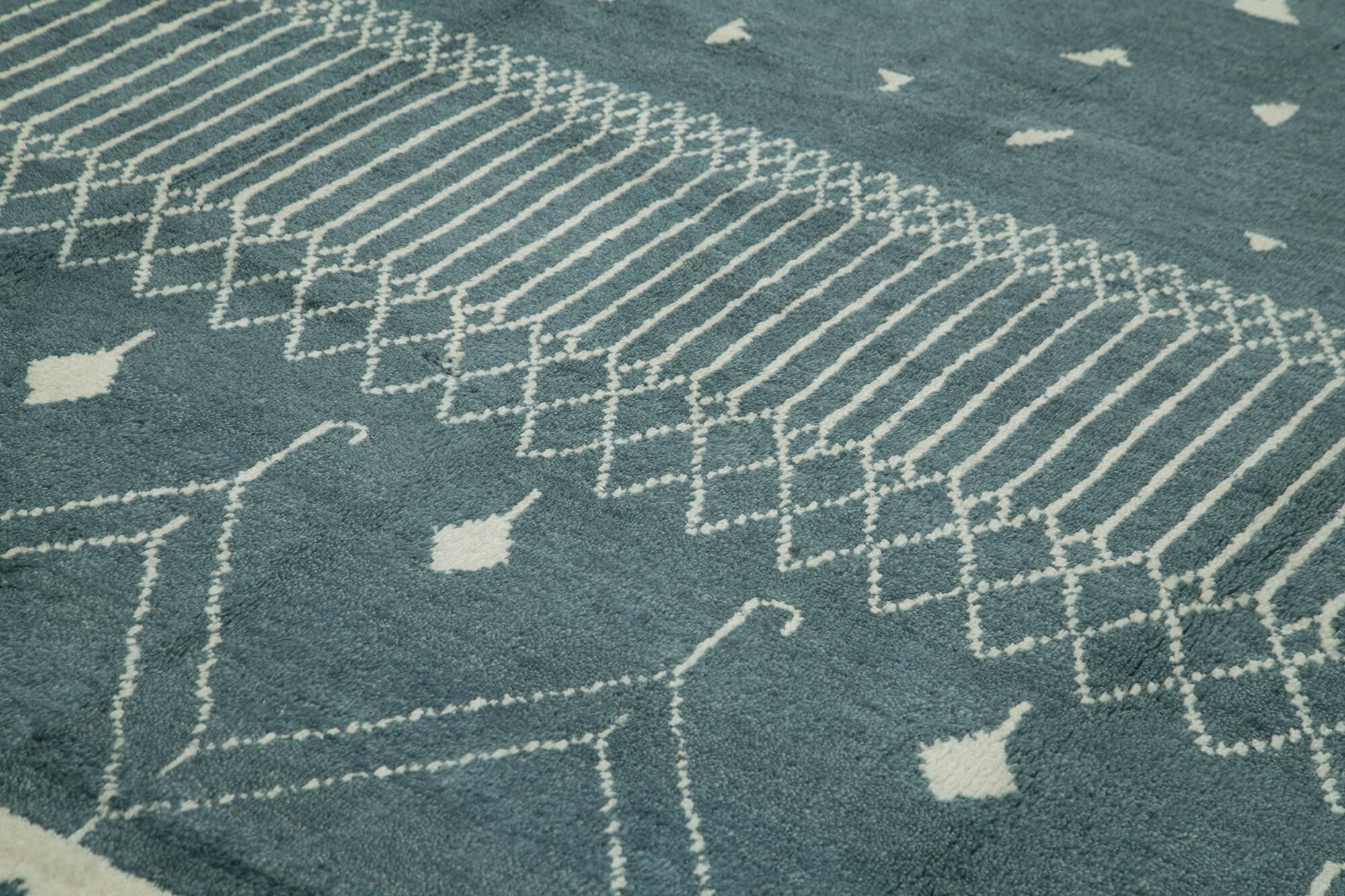Handmade Wool Cotton Rug – Green Geometric Pattern Vintage Area Rug 10'2''x13'8''
