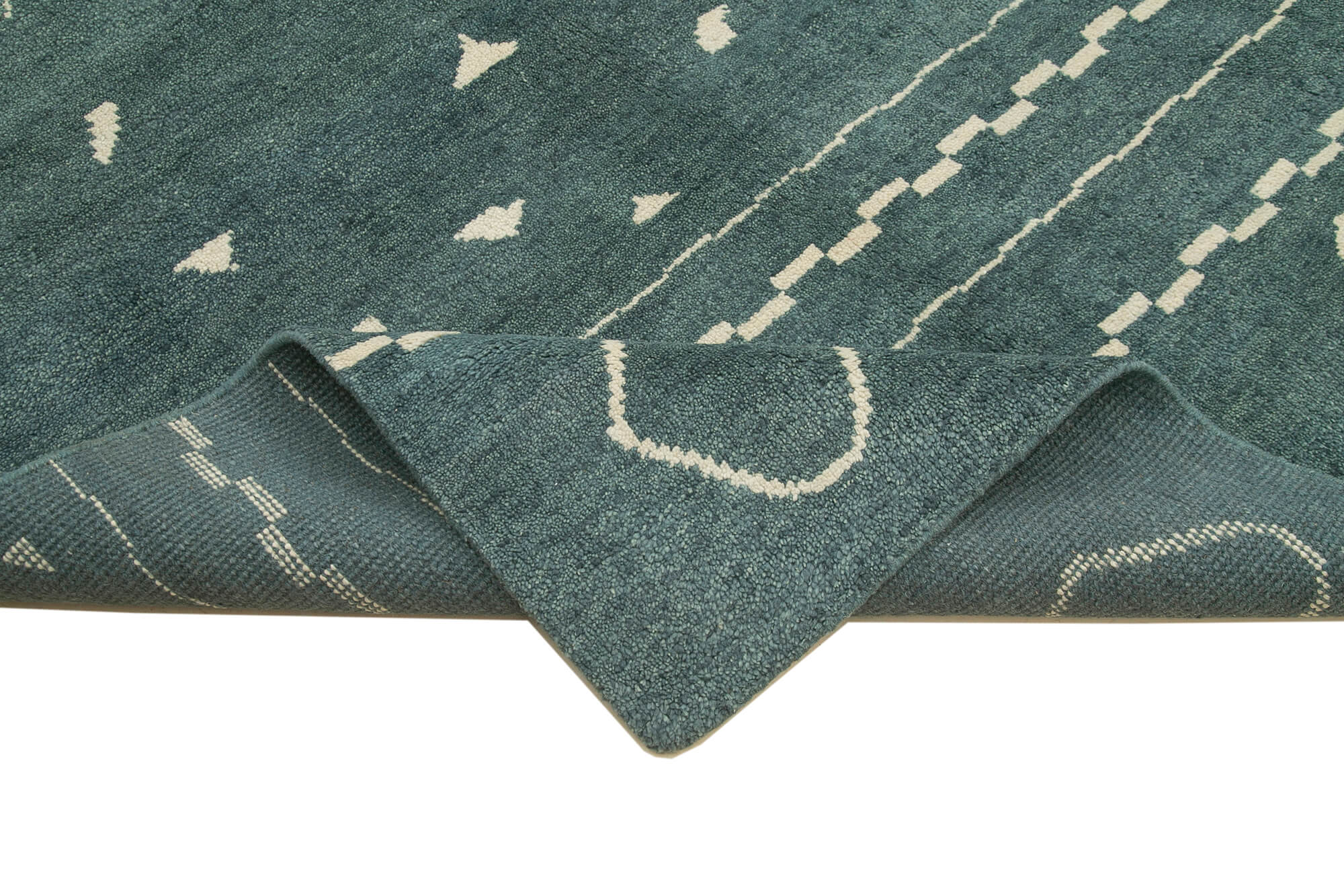 Handmade Wool Cotton Rug – Green Geometric Pattern Vintage Area Rug 10'2''x13'8''