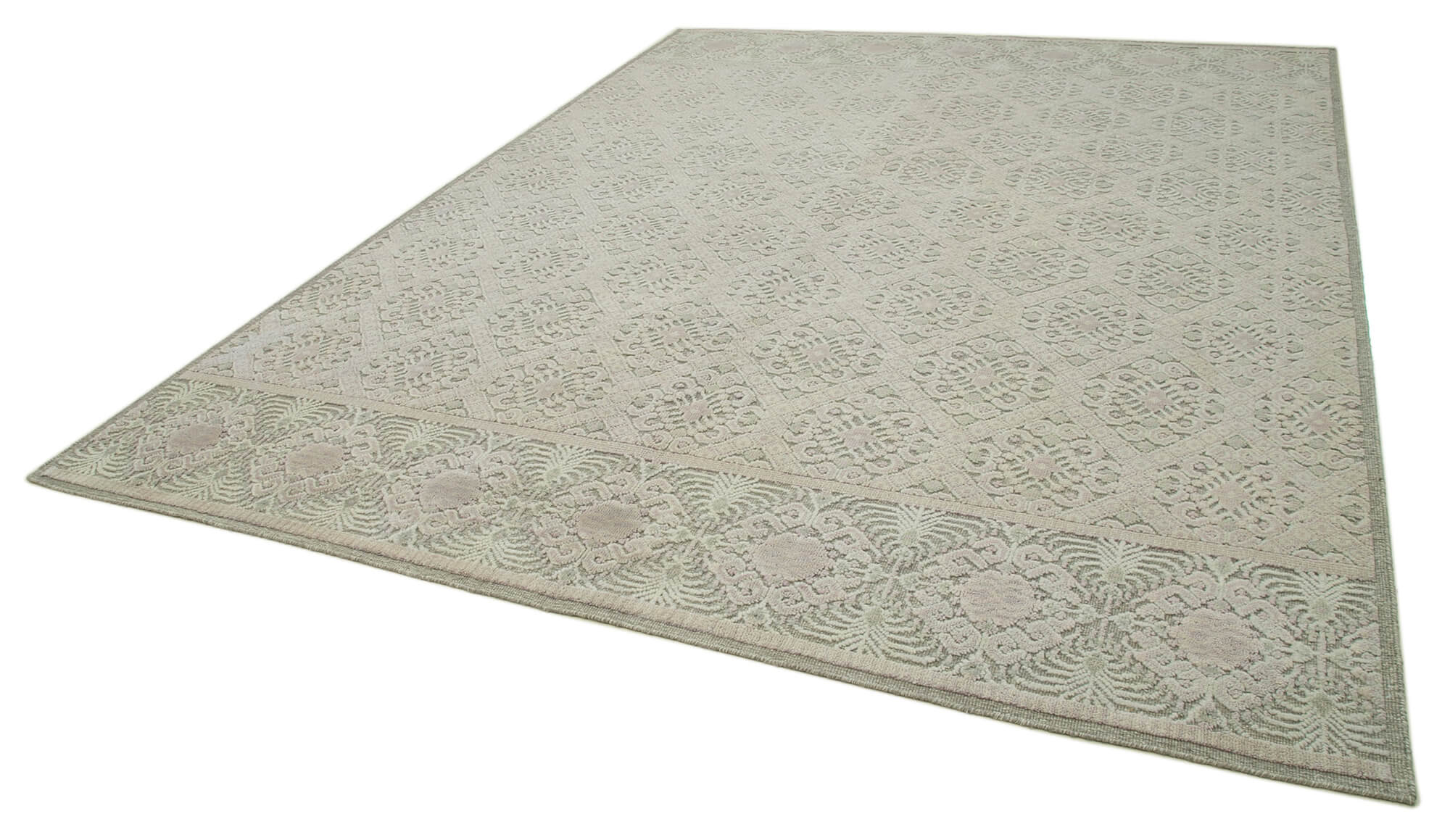 Handmade Wool Cotton Rug – Grey Geometric Area Rug, Vintage Handwoven Carpet 9'x12'
