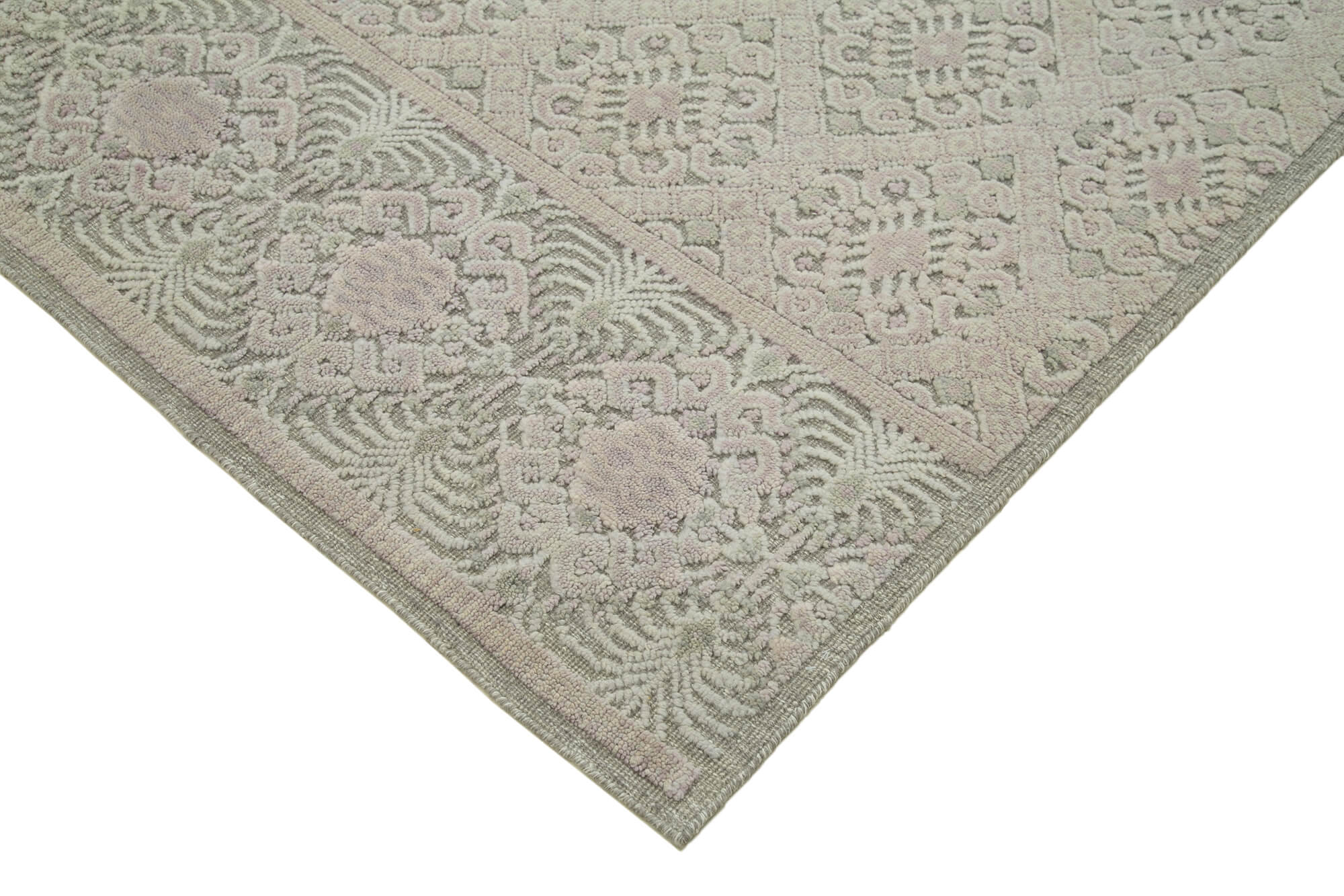 Handmade Wool Cotton Rug – Grey Geometric Area Rug, Vintage Handwoven Carpet 9'x12'