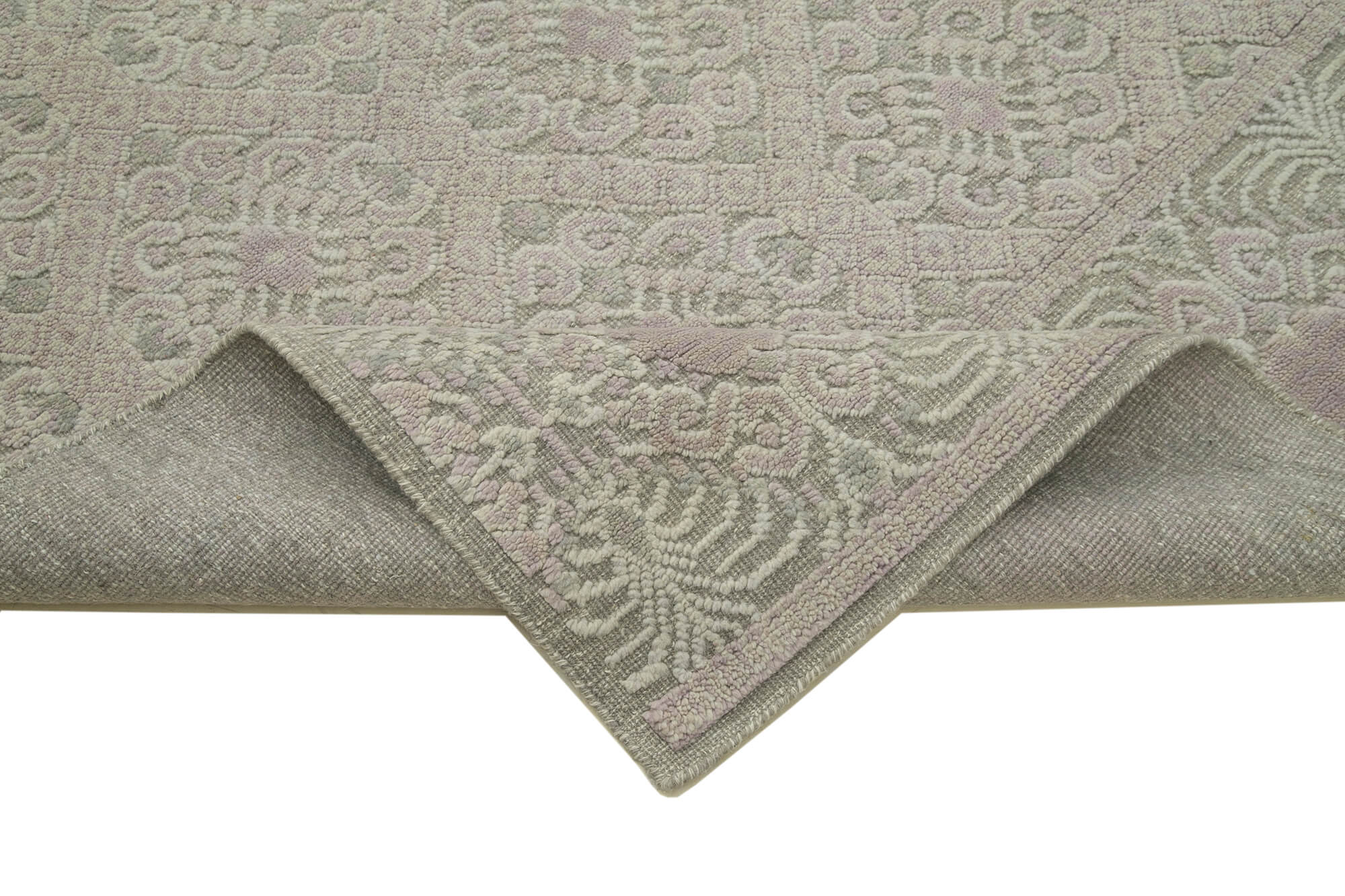 Handmade Wool Cotton Rug – Grey Geometric Area Rug, Vintage Handwoven Carpet 9'x12'
