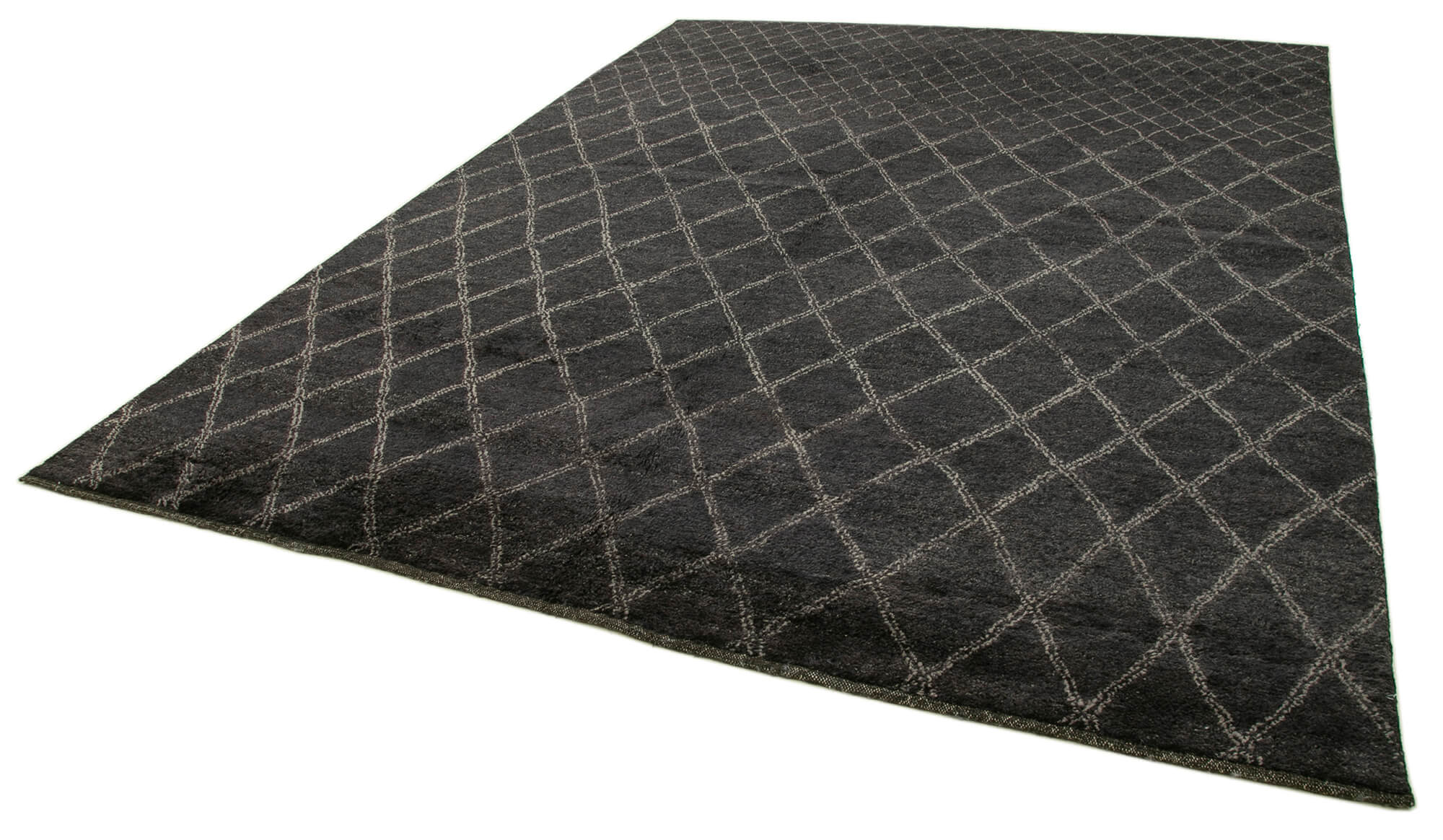 Handmade Wool Cotton Rug – Black Geometric Area Rug | Vintage Turkish Carpet