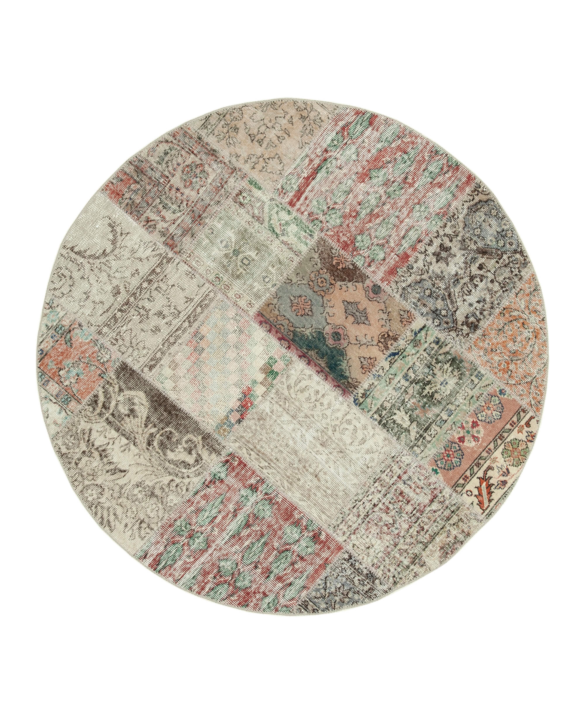 Handmade Patchwork Rug - Beige Cotton Wool Carpet 5'11'' x 5'11'' | Vintage Area Rug