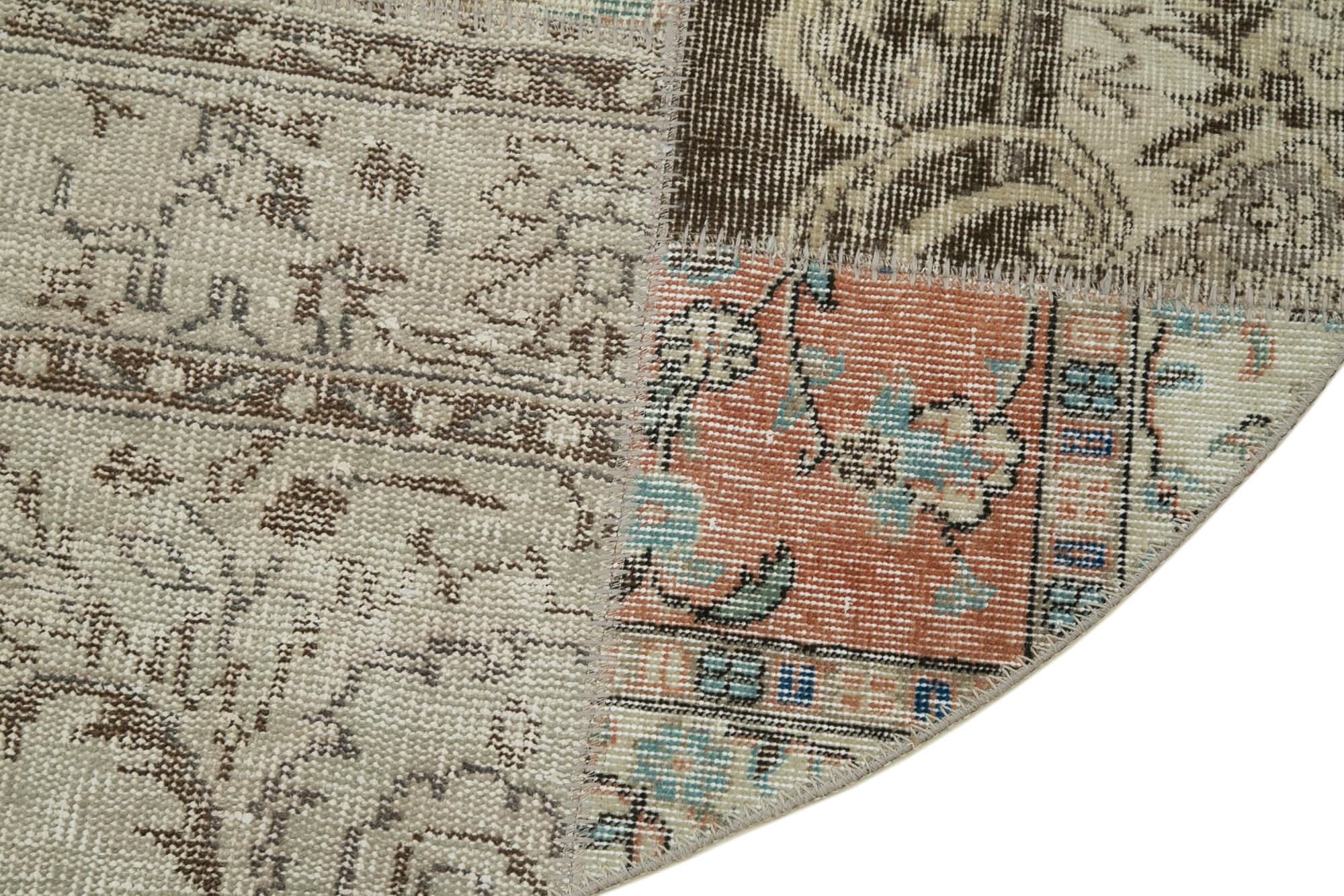 Handmade Patchwork Rug - Beige Cotton Wool Carpet 5'11'' x 5'11'' | Vintage Area Rug