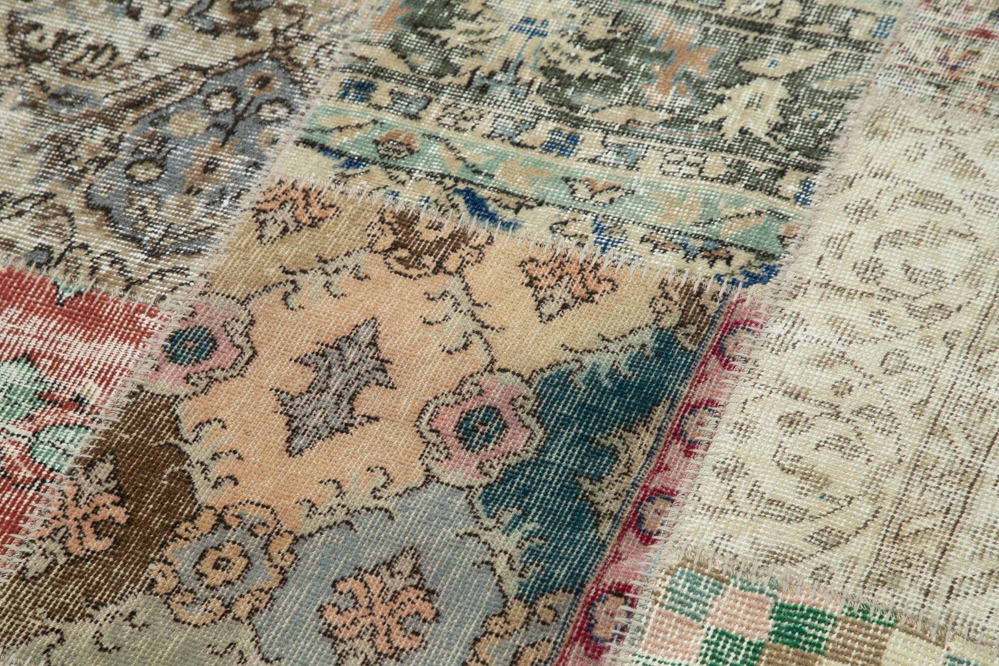 Handmade Patchwork Rug - Beige Cotton Wool Carpet 5'11'' x 5'11'' | Vintage Area Rug