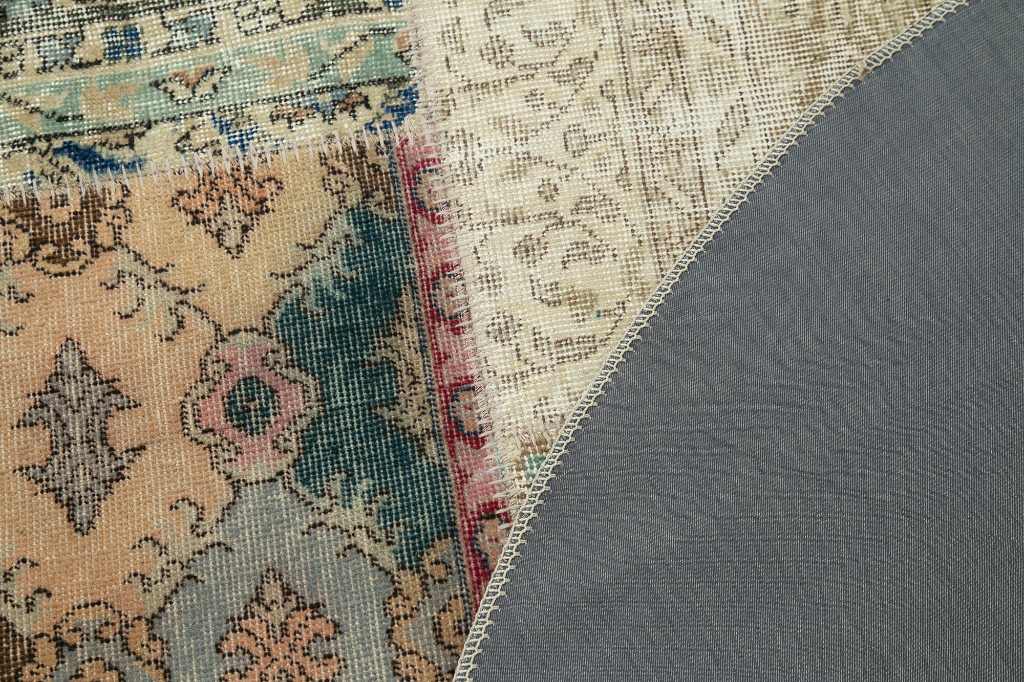 Handmade Patchwork Rug - Beige Cotton Wool Carpet 5'11'' x 5'11'' | Vintage Area Rug