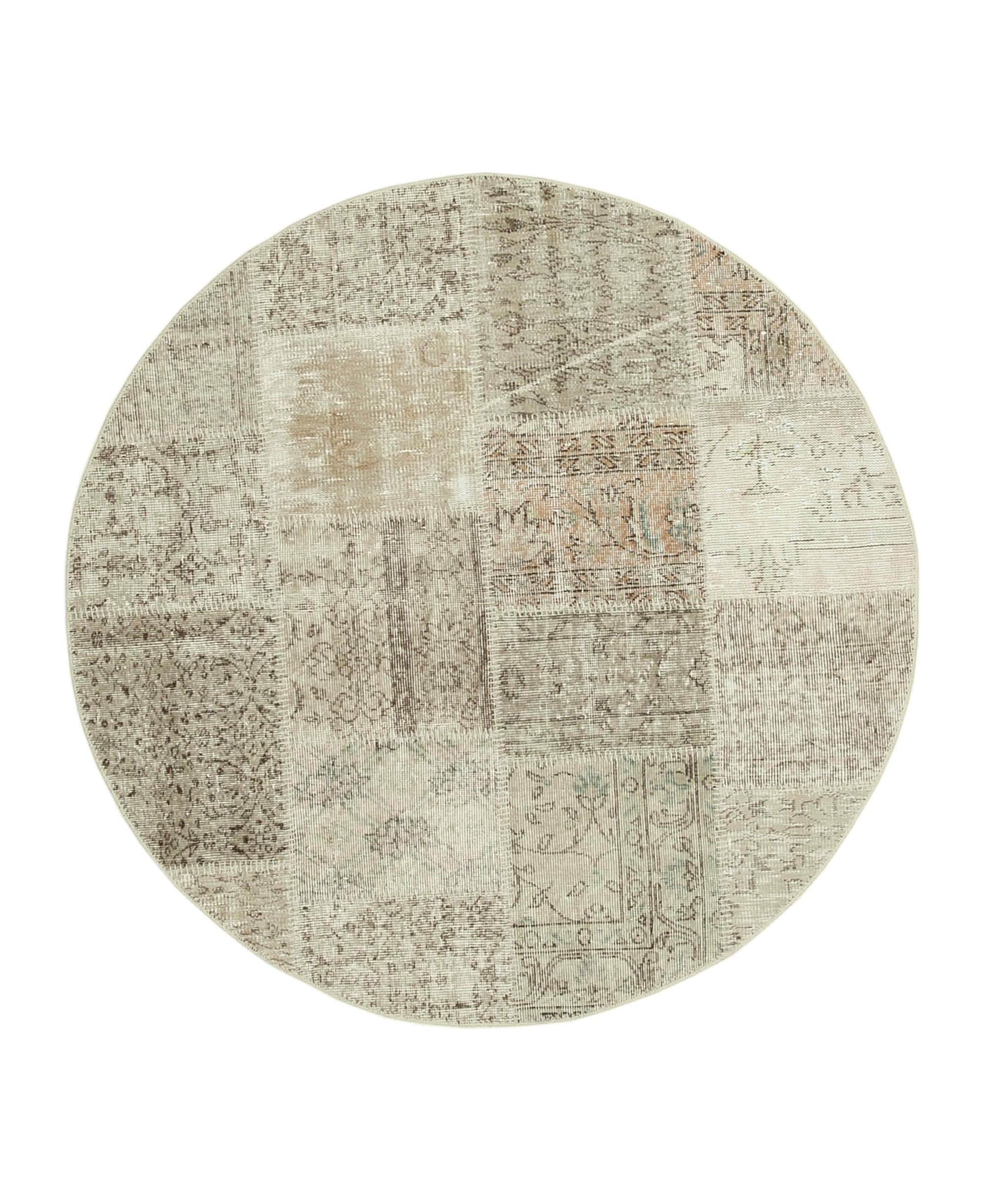 Handmade Area Rug – Beige Patchwork Cotton Wool Durable Floor Covering 4'11'' x 4'11''