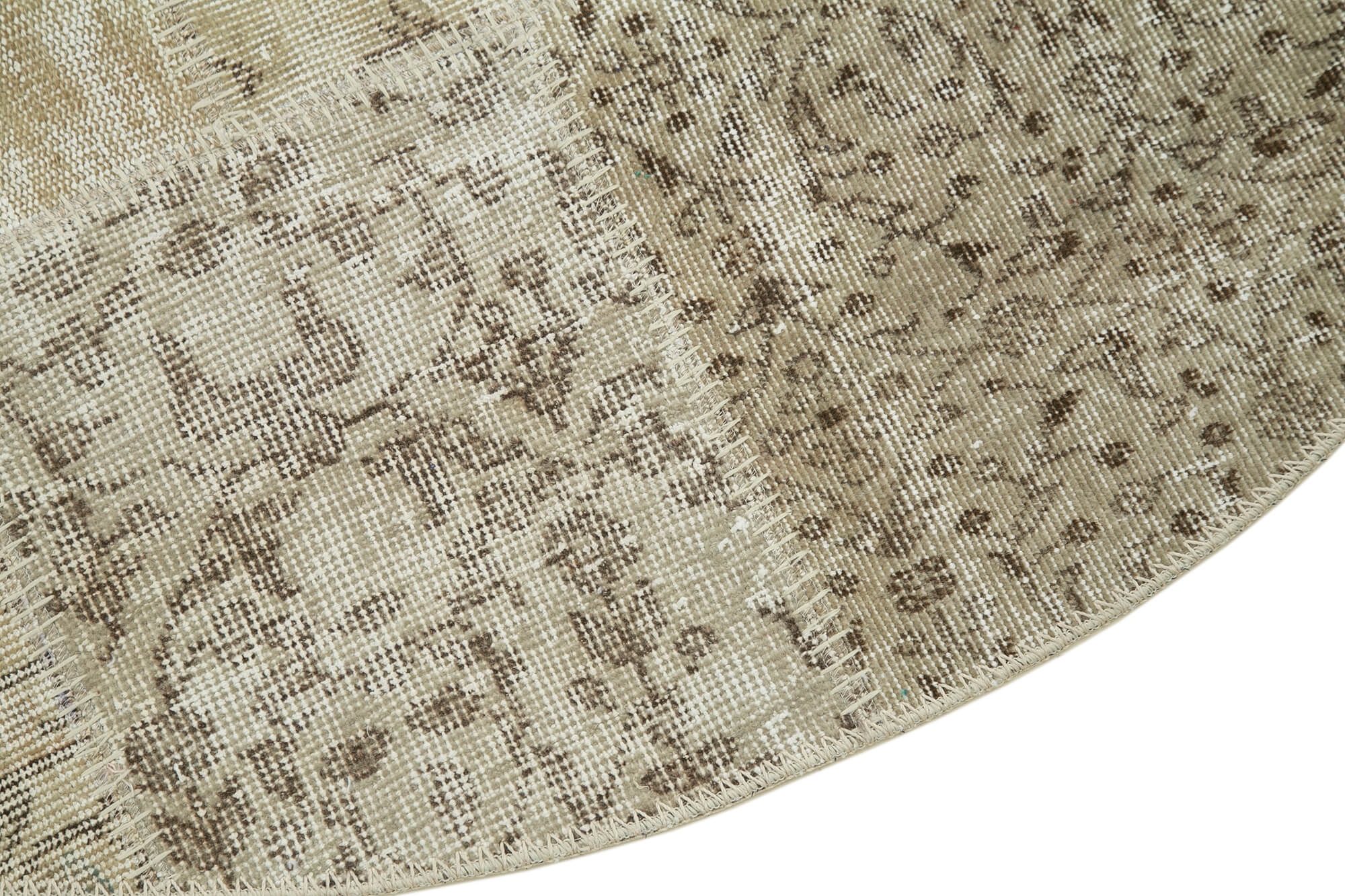 Handmade Area Rug – Beige Patchwork Cotton Wool Durable Floor Covering 4'11'' x 4'11''