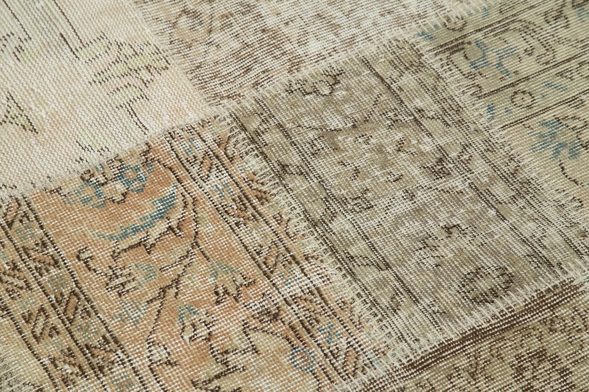 Handmade Area Rug – Beige Patchwork Cotton Wool Durable Floor Covering 4'11'' x 4'11''