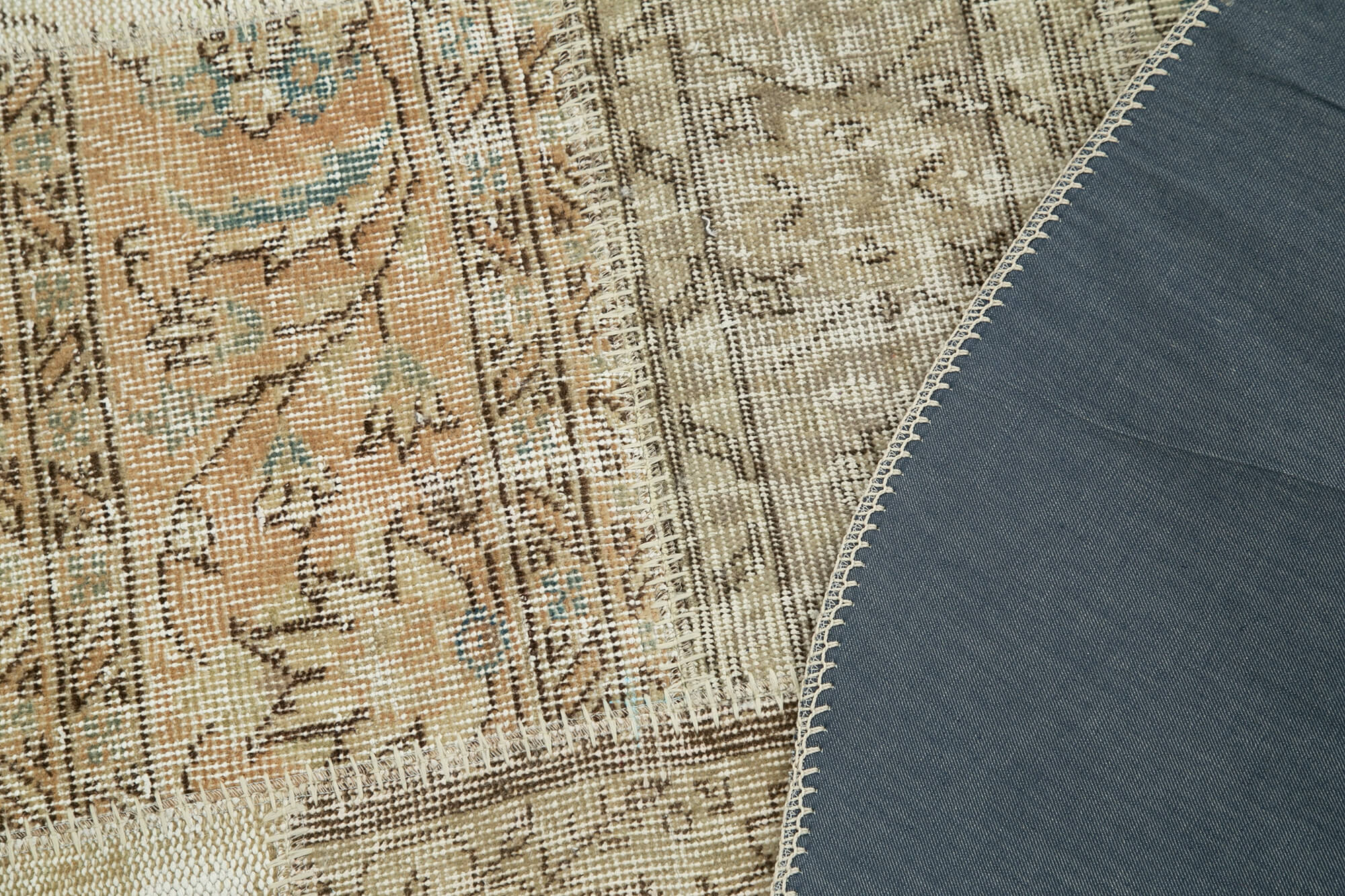 Handmade Area Rug – Beige Patchwork Cotton Wool Durable Floor Covering 4'11'' x 4'11''