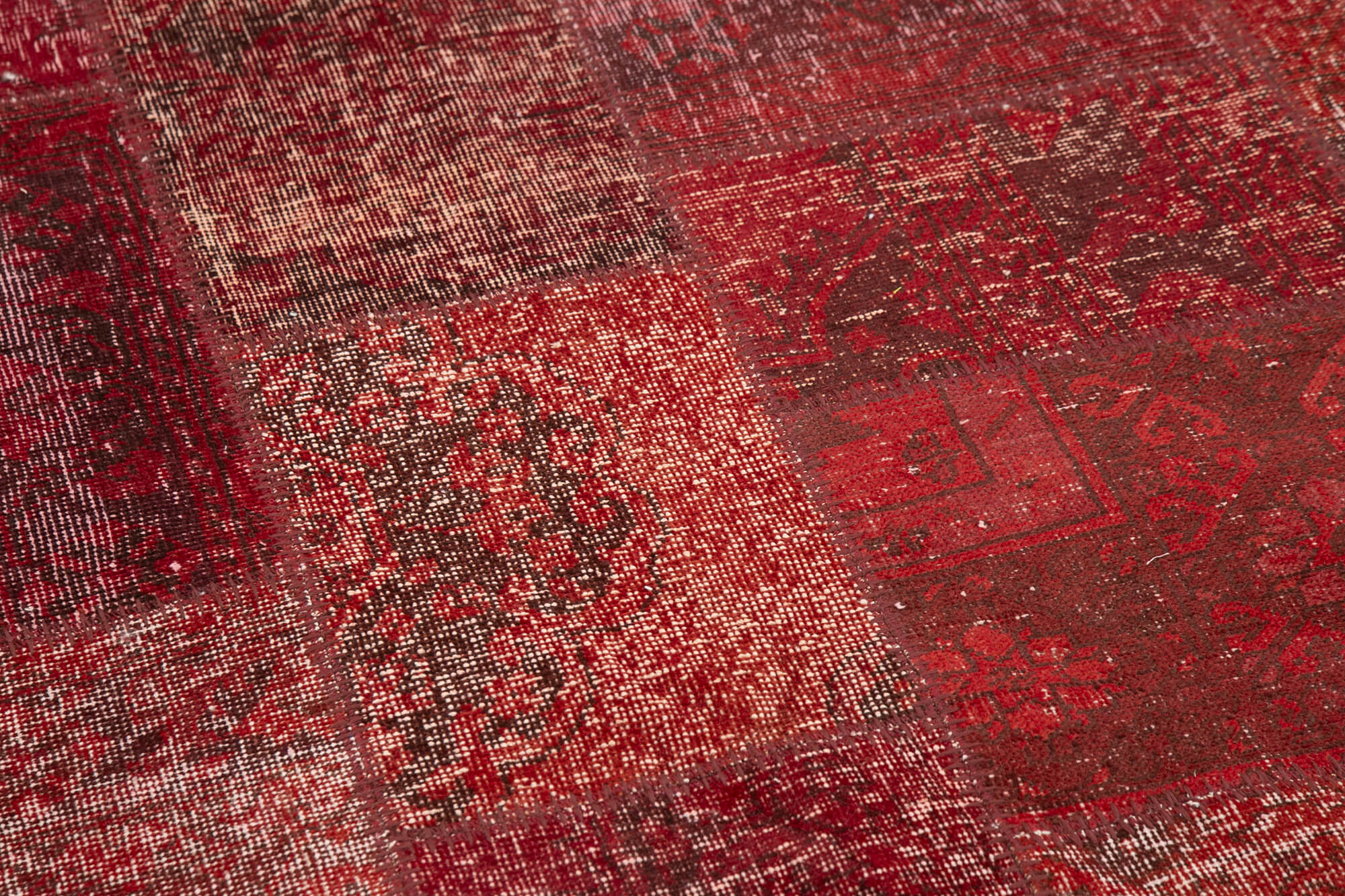 Handmade Area Rug | Red Patchwork Cotton Wool Vintage Turkish Carpet 6'7'' x 6'7''