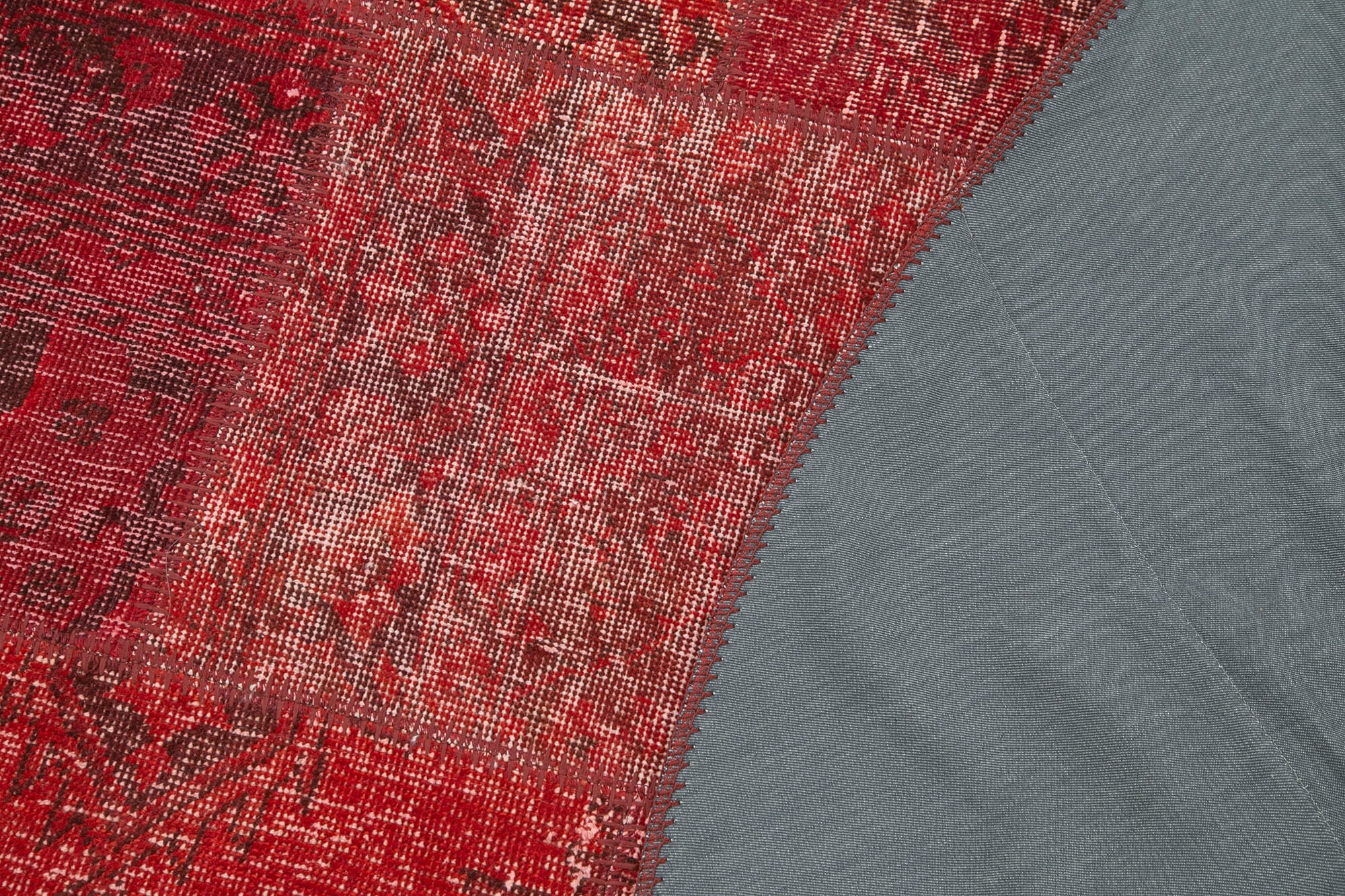 Handmade Area Rug | Red Patchwork Cotton Wool Vintage Turkish Carpet 6'7'' x 6'7''