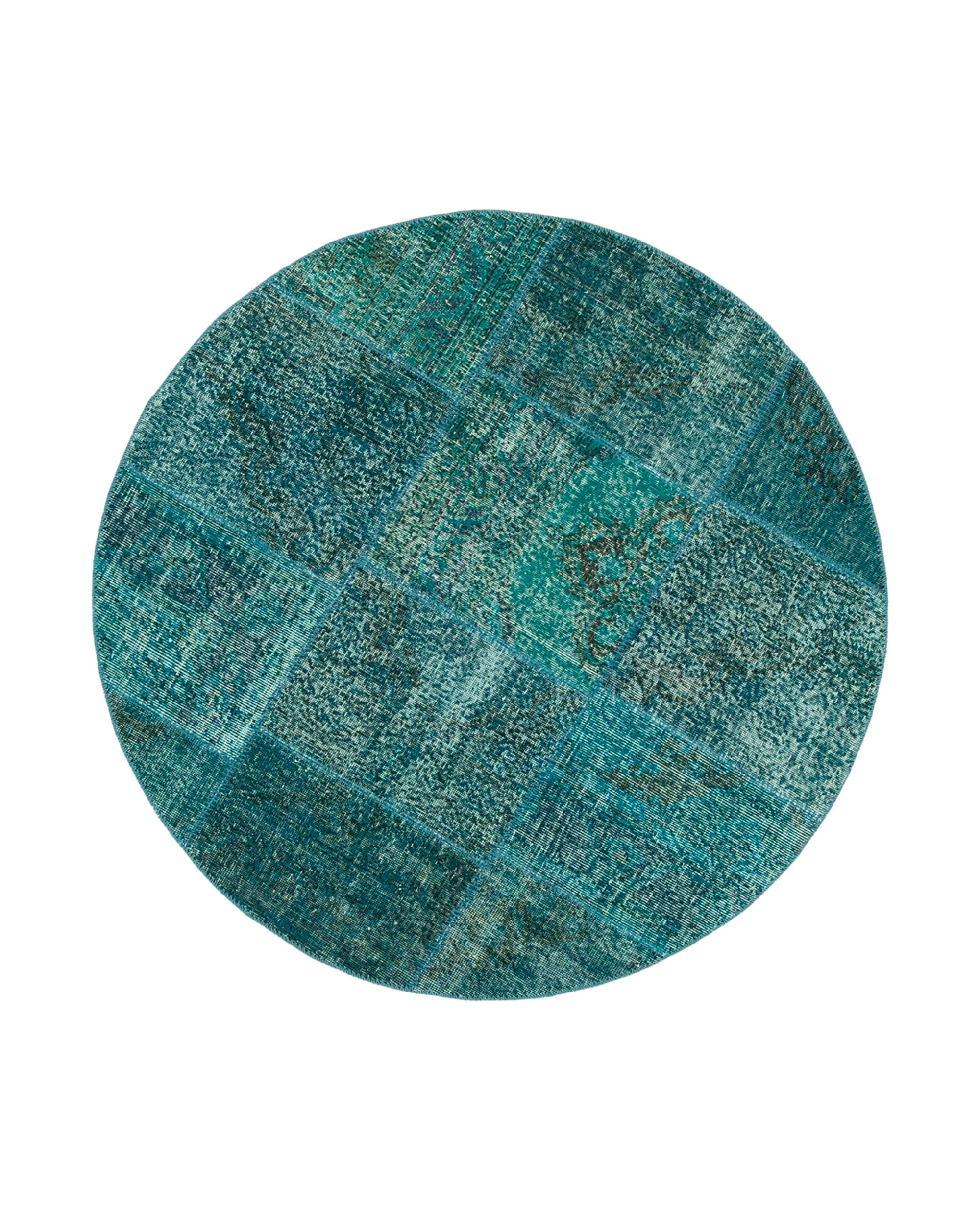 Handmade Area Rug – Turquoise Patchwork Cotton Wool Rug 4'11'' x 4'11''