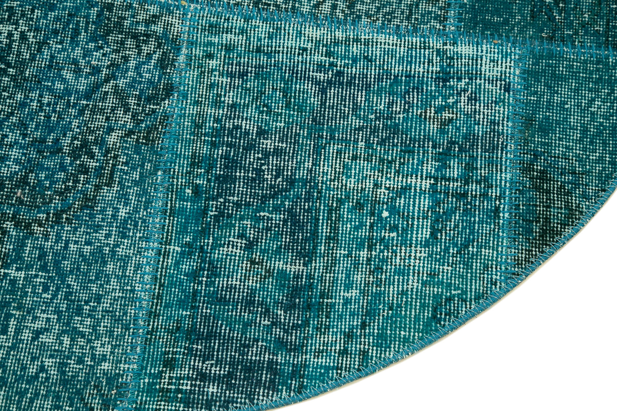 Handmade Area Rug – Turquoise Patchwork Cotton Wool Rug 4'11'' x 4'11''