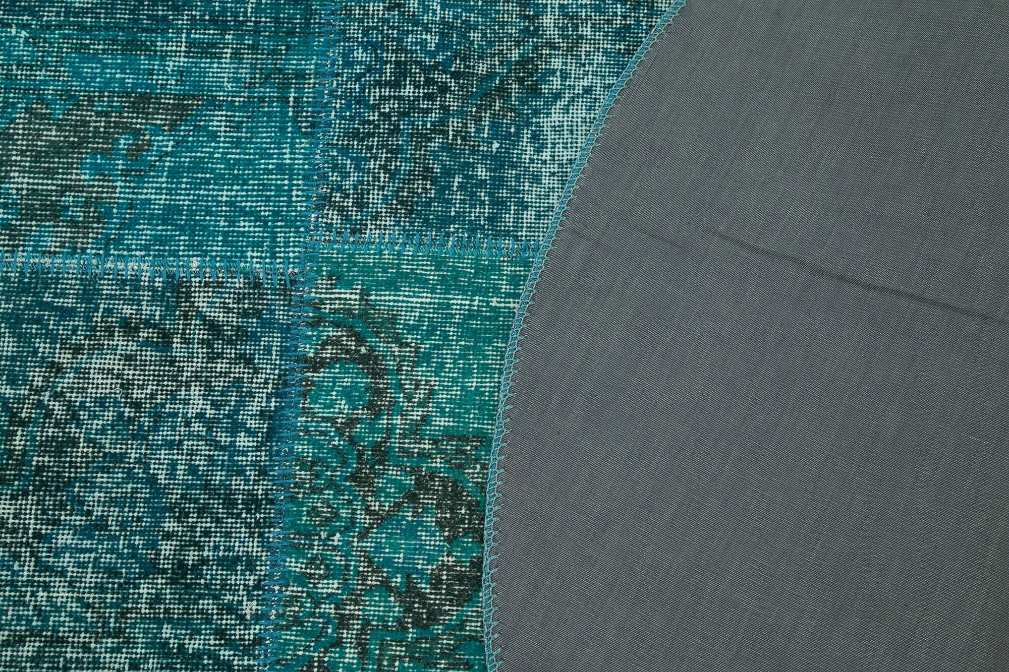 Handmade Area Rug – Turquoise Patchwork Cotton Wool Rug 4'11'' x 4'11''