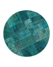Handmade Area Rug - Turquoise Patchwork Cotton Wool Vintage Carpet 6'7'' x 6'7''