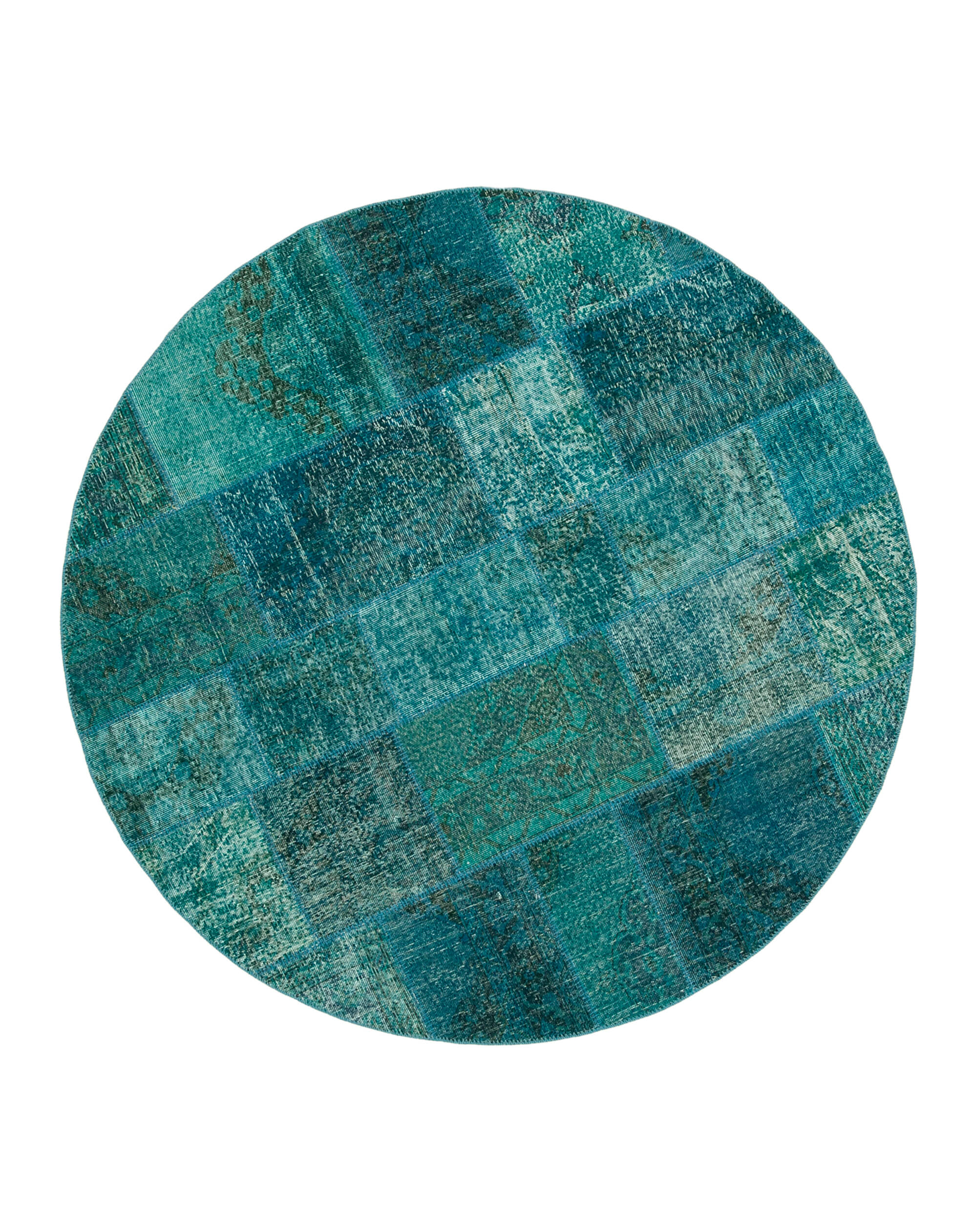 Handmade Area Rug - Turquoise Patchwork Cotton Wool Vintage Carpet 6'7'' x 6'7''