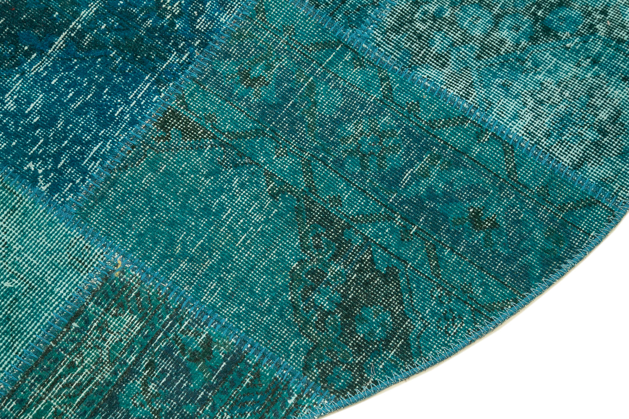 Handmade Area Rug - Turquoise Patchwork Cotton Wool Vintage Carpet 6'7'' x 6'7''