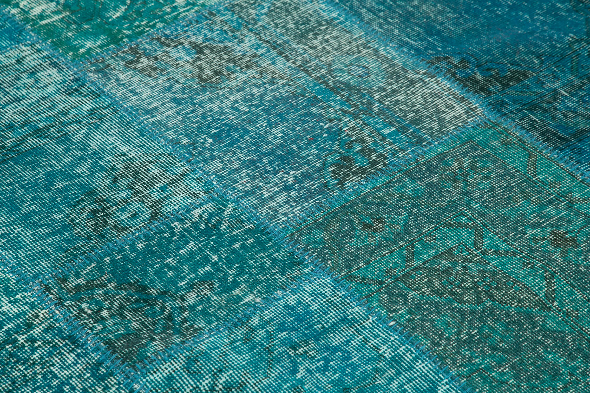 Handmade Area Rug - Turquoise Patchwork Cotton Wool Vintage Carpet 6'7'' x 6'7''