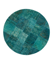 Handmade Area Rug - Turquoise Patchwork Cotton Wool Carpet 6'7'' x 6'7''