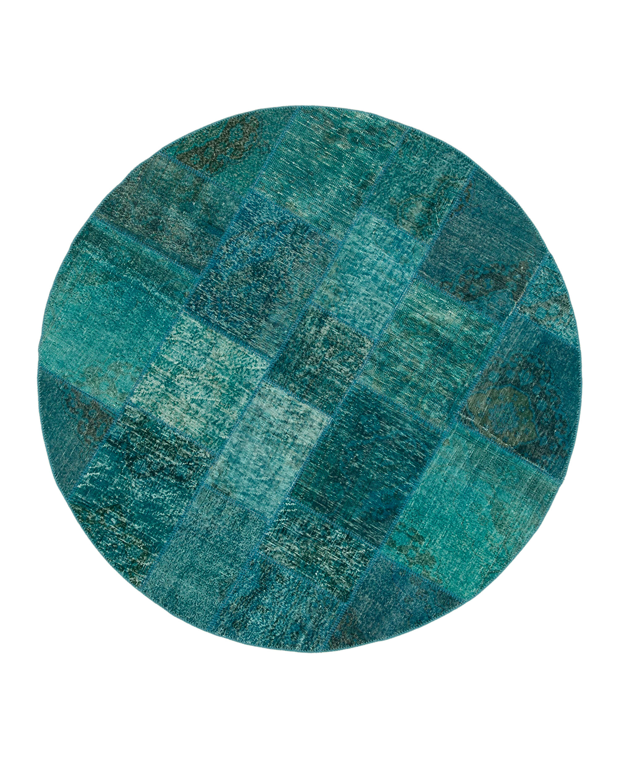 Handmade Area Rug - Turquoise Patchwork Cotton Wool Carpet 6'7'' x 6'7''
