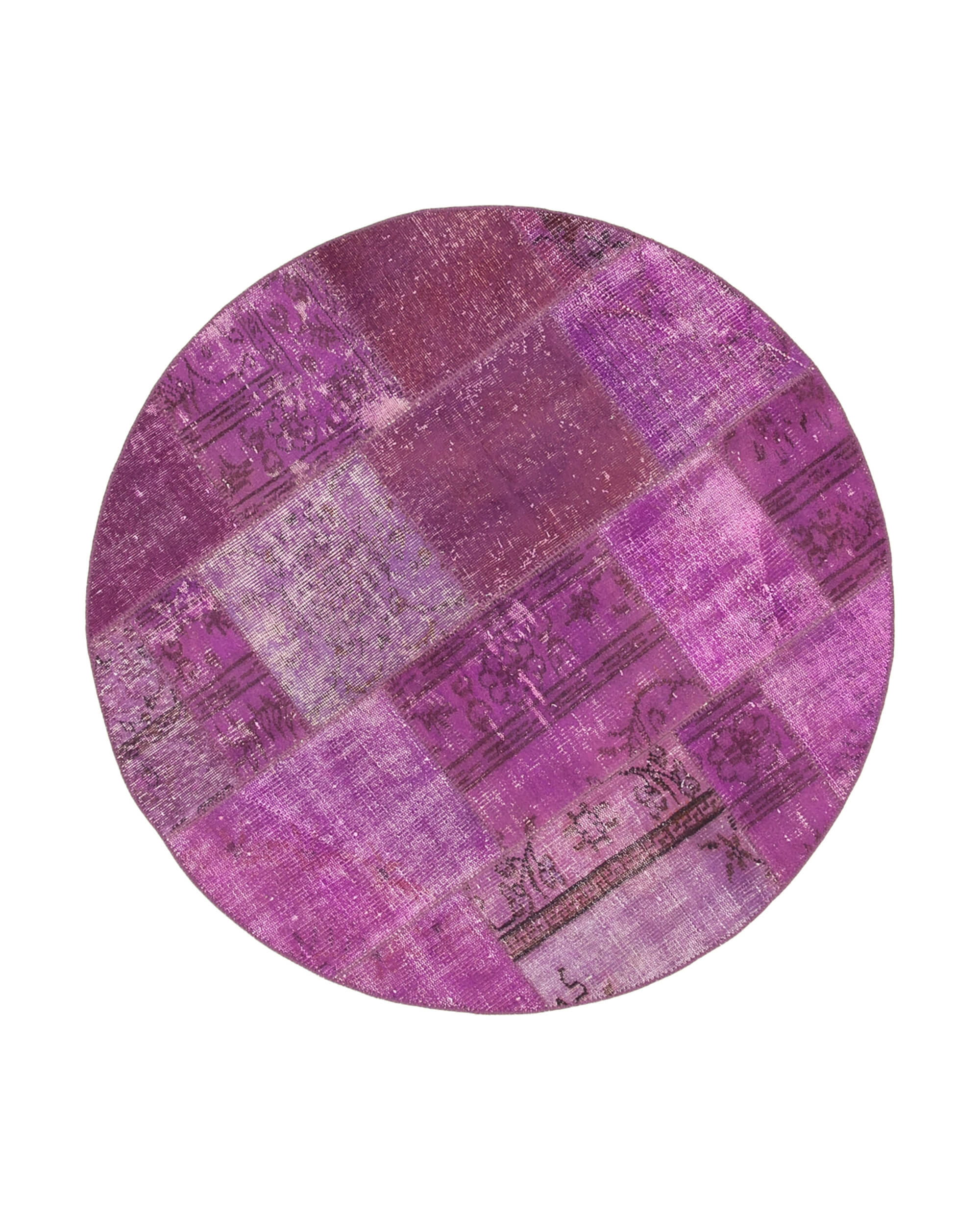 Handmade Patchwork Rug - Purple Cotton Wool 5x5 Area Rug with Vintage Turkish Design