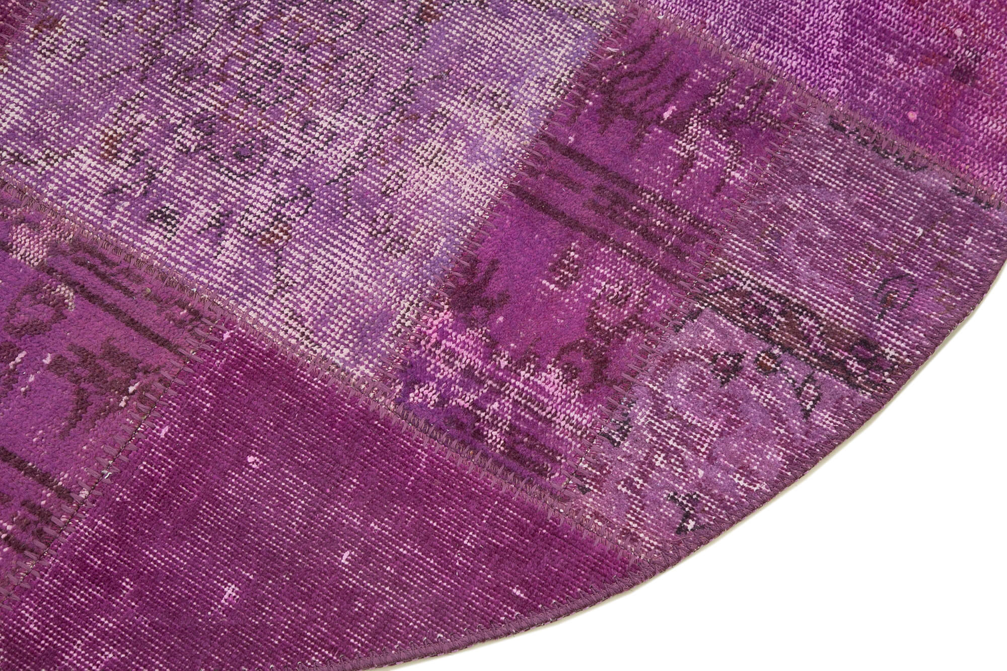 Handmade Patchwork Rug - Purple Cotton Wool 5x5 Area Rug with Vintage Turkish Design