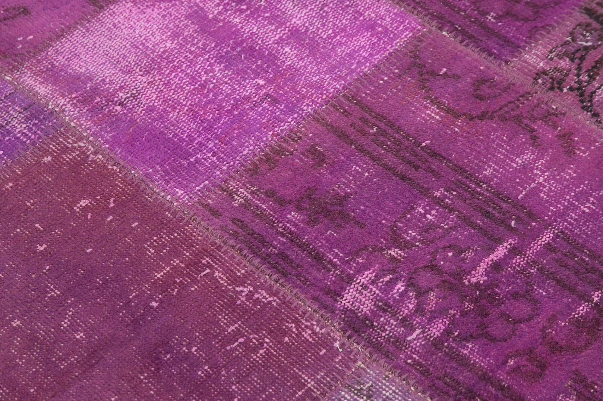 Handmade Patchwork Rug - Purple Cotton Wool 5x5 Area Rug with Vintage Turkish Design