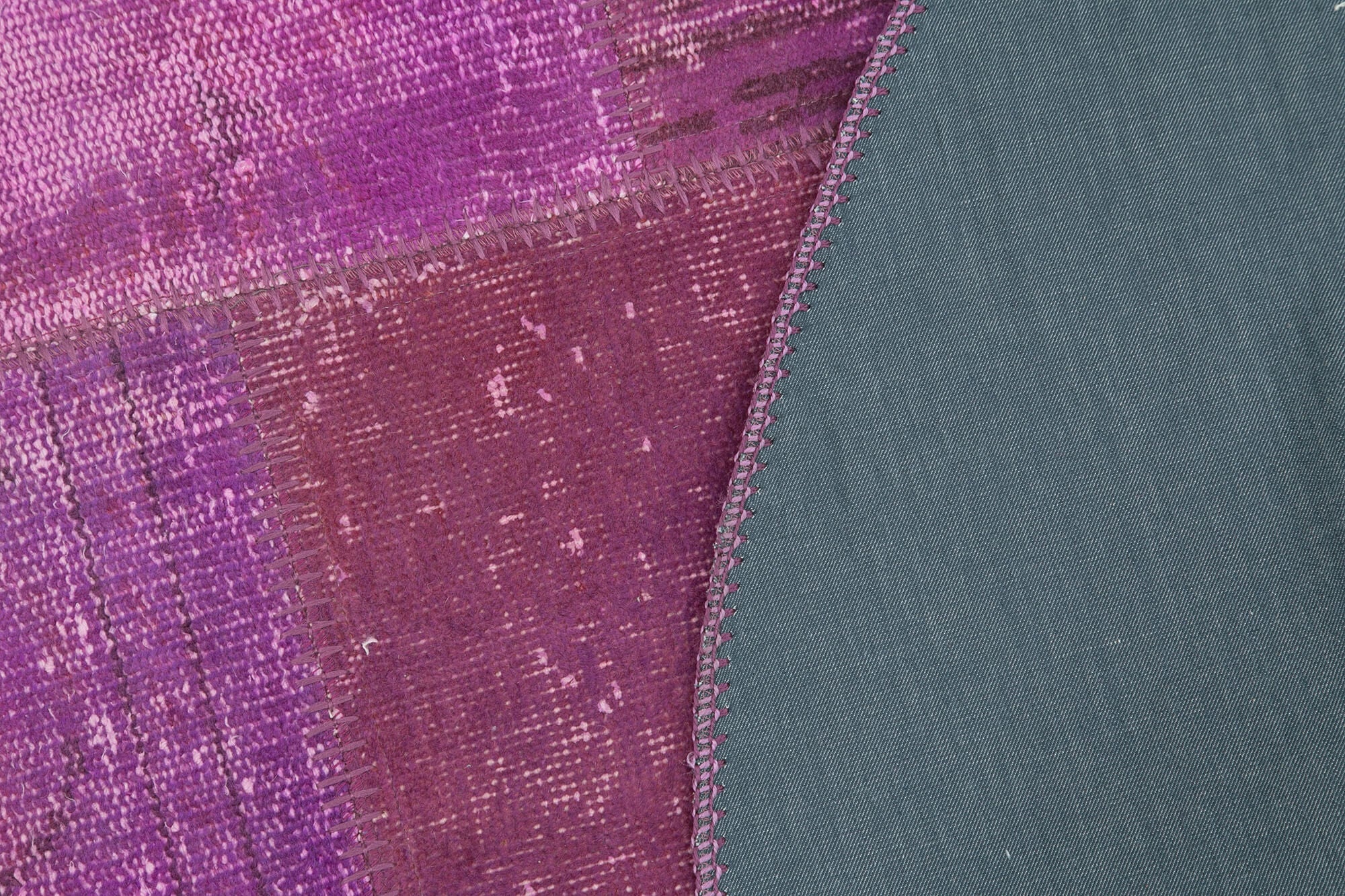 Handmade Patchwork Rug - Purple Cotton Wool 5x5 Area Rug with Vintage Turkish Design