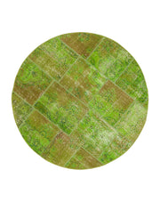 Handmade Area Rug - Green Patchwork Cotton Wool 5x5 Feet Durable Floor Covering