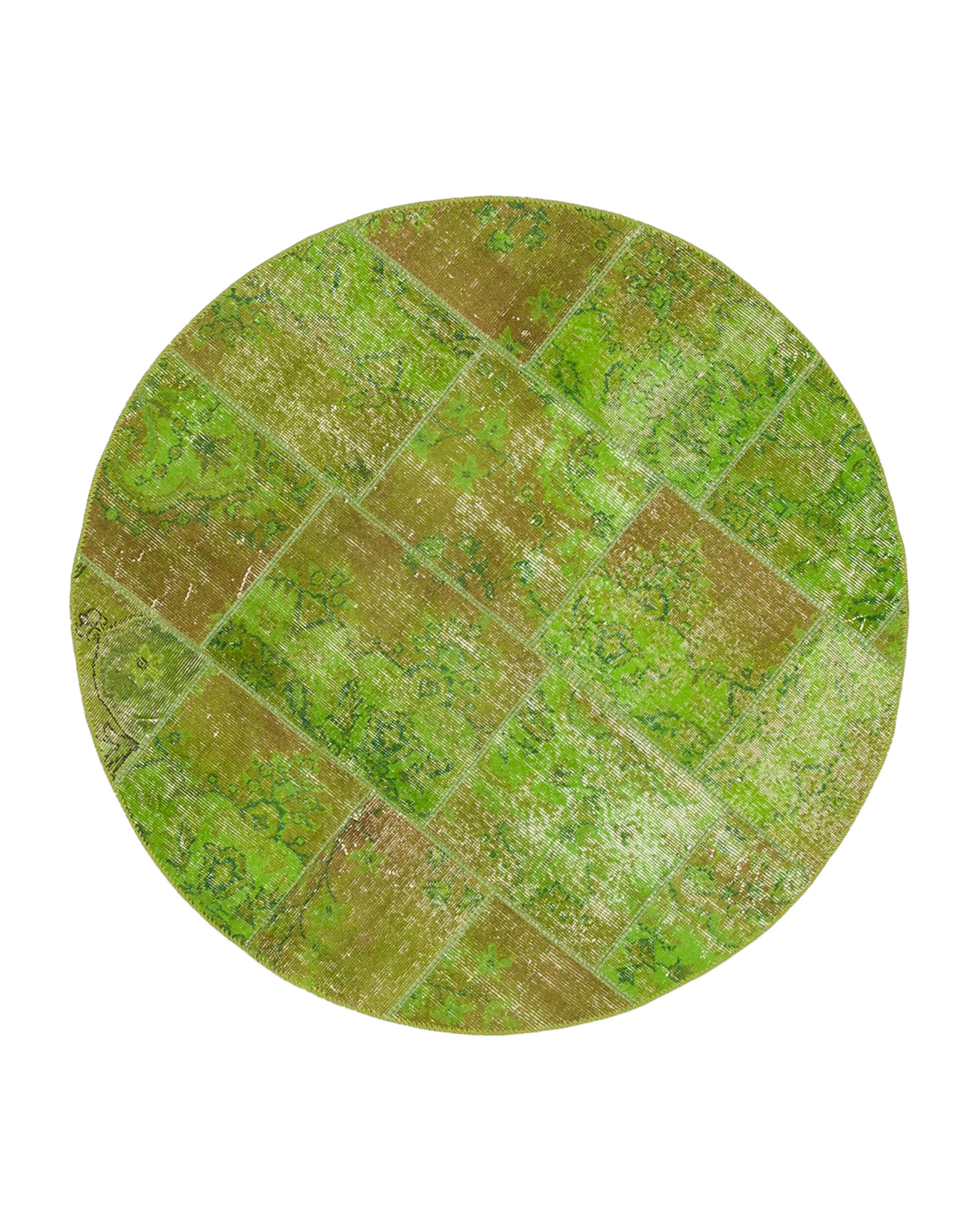 Handmade Area Rug - Green Patchwork Cotton Wool 5x5 Feet Durable Floor Covering