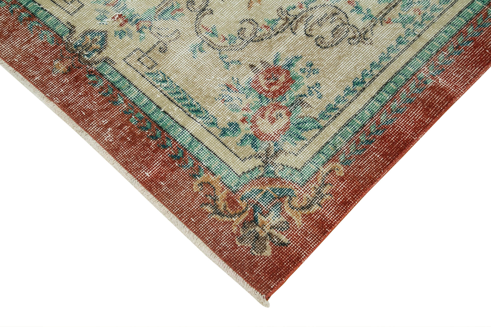 Vintage Handmade Area Rug – Overdyed Beige Turkish Wool Cotton Carpet 3'10" x 7'1"