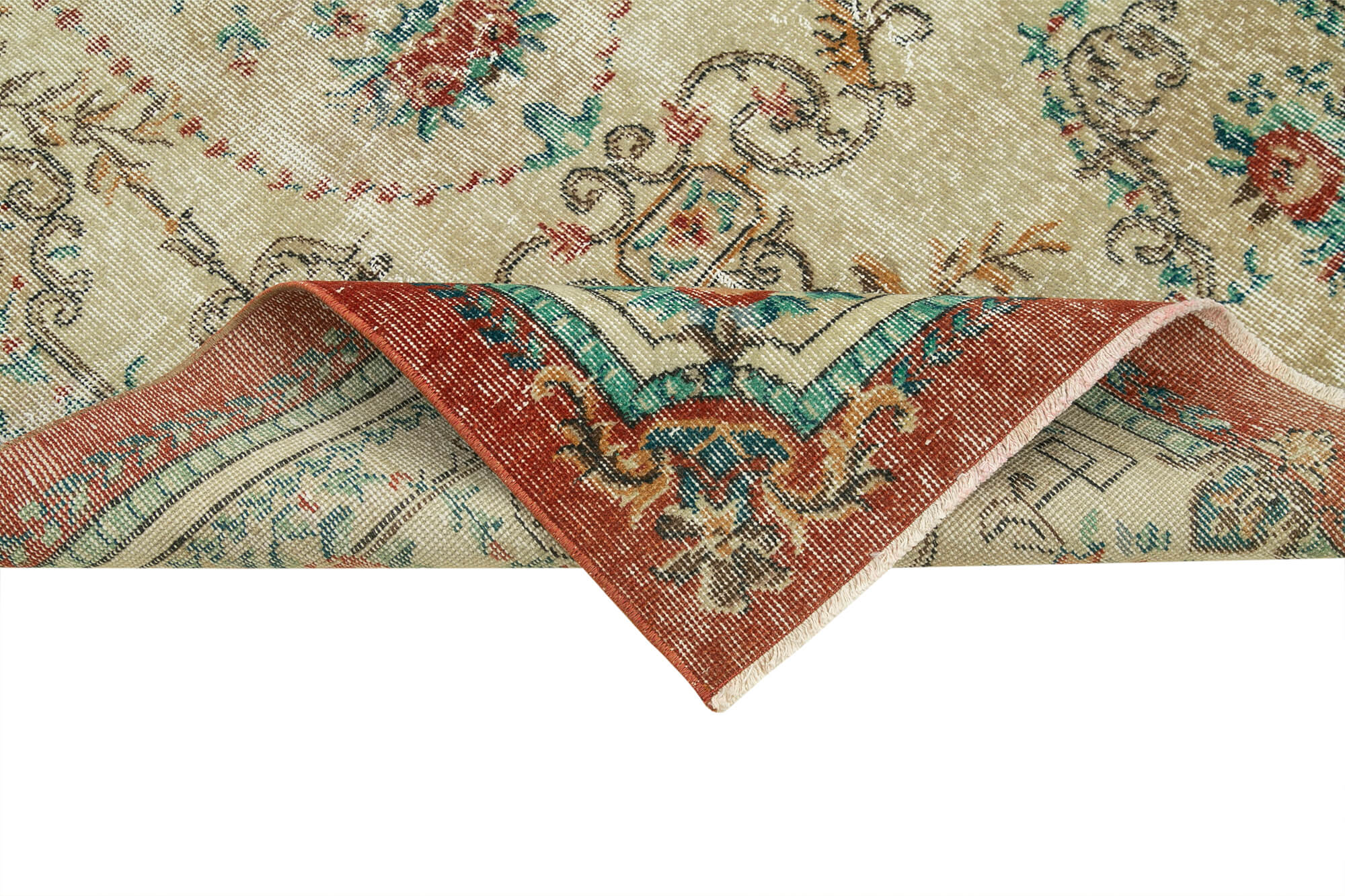 Vintage Handmade Area Rug – Overdyed Beige Turkish Wool Cotton Carpet 3'10" x 7'1"