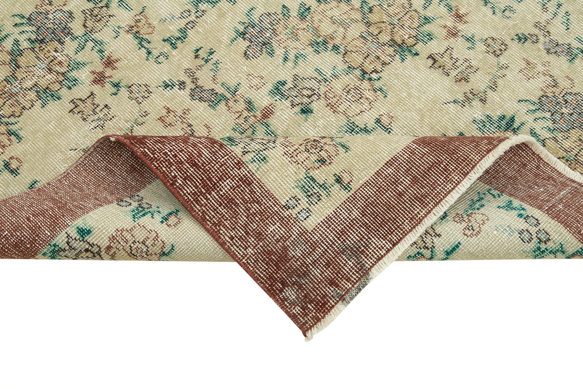 Handmade Area Rug | Overdyed Vintage Cotton Wool Rug 4'5" x 7'9" Beige Style
