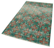 Handmade Vintage Area Rug – Overdyed Green Cotton Wool Carpet 3'10''x6'6''