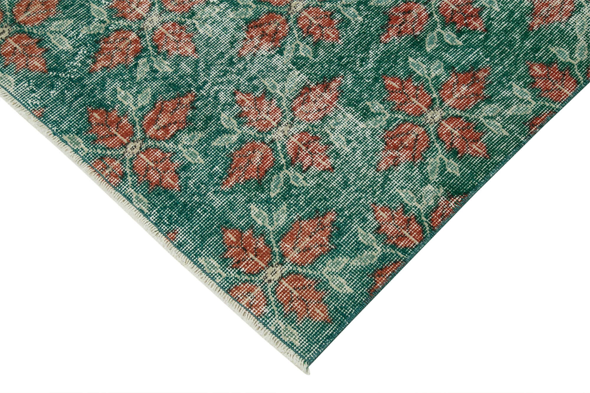 Handmade Vintage Area Rug – Overdyed Green Cotton Wool Carpet 3'10''x6'6''