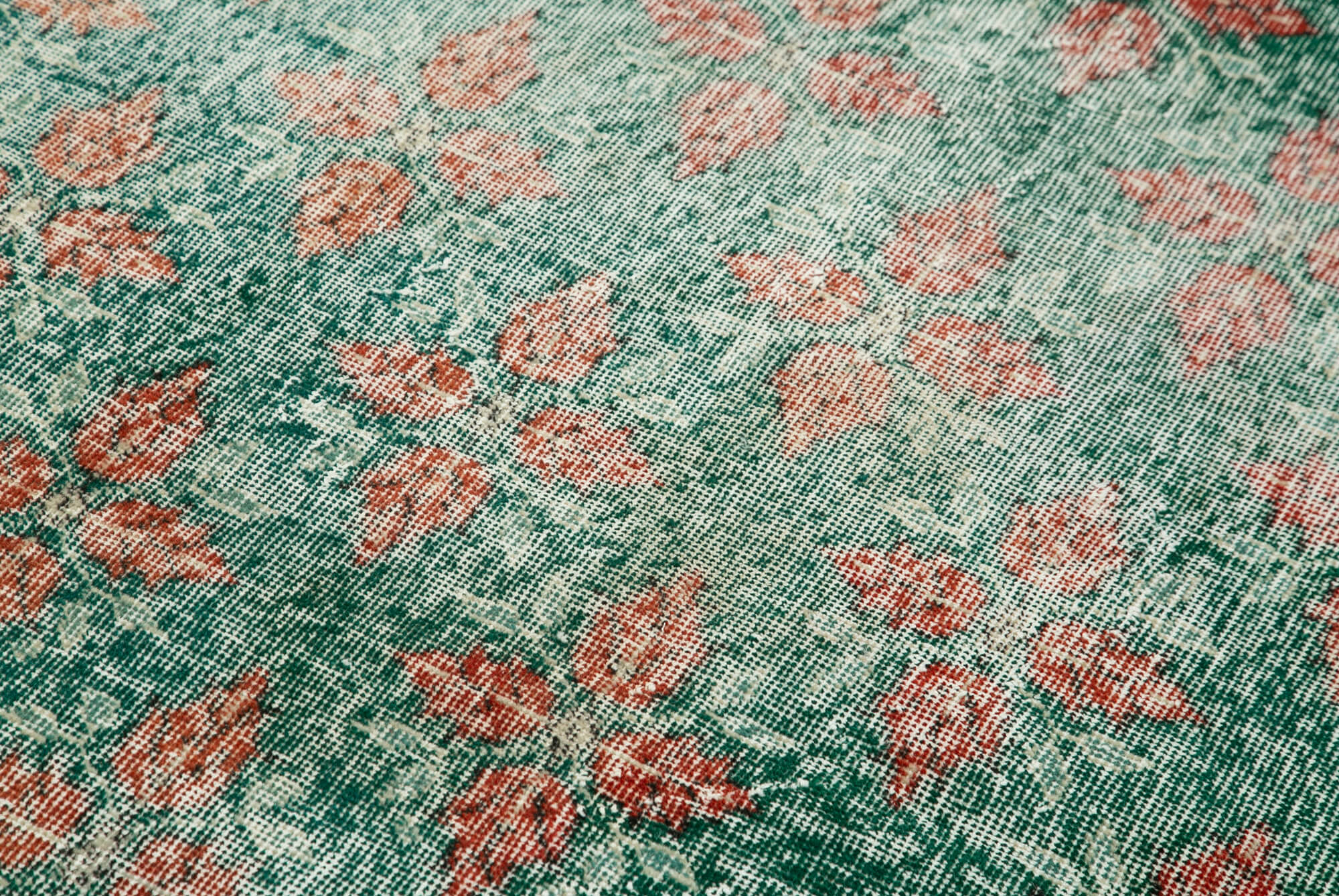 Handmade Vintage Area Rug – Overdyed Green Cotton Wool Carpet 3'10''x6'6''