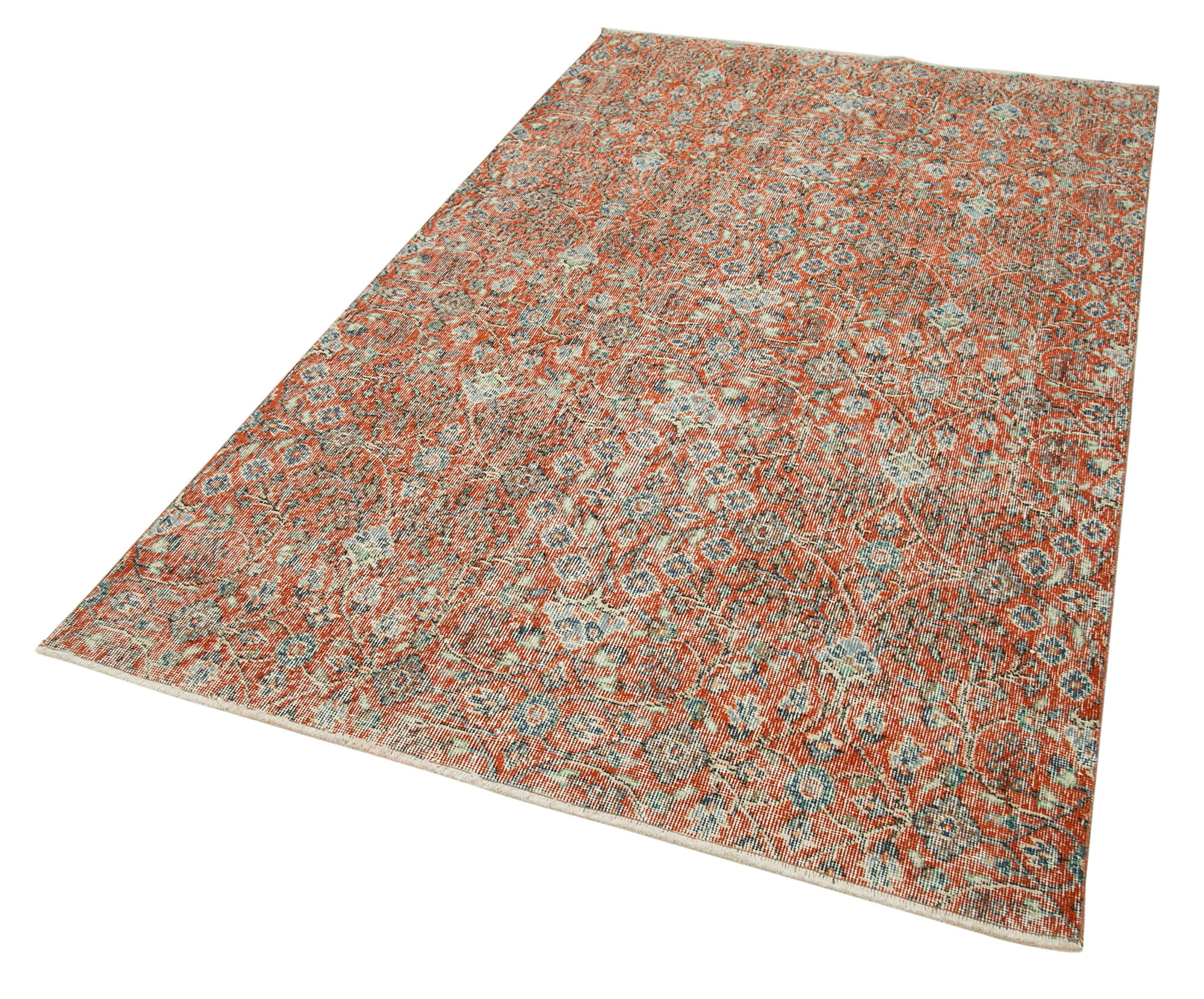 Handmade Area Rug | Overdyed Wool Carpet - Vintage Cotton Rug 4'7"x7'9" Red