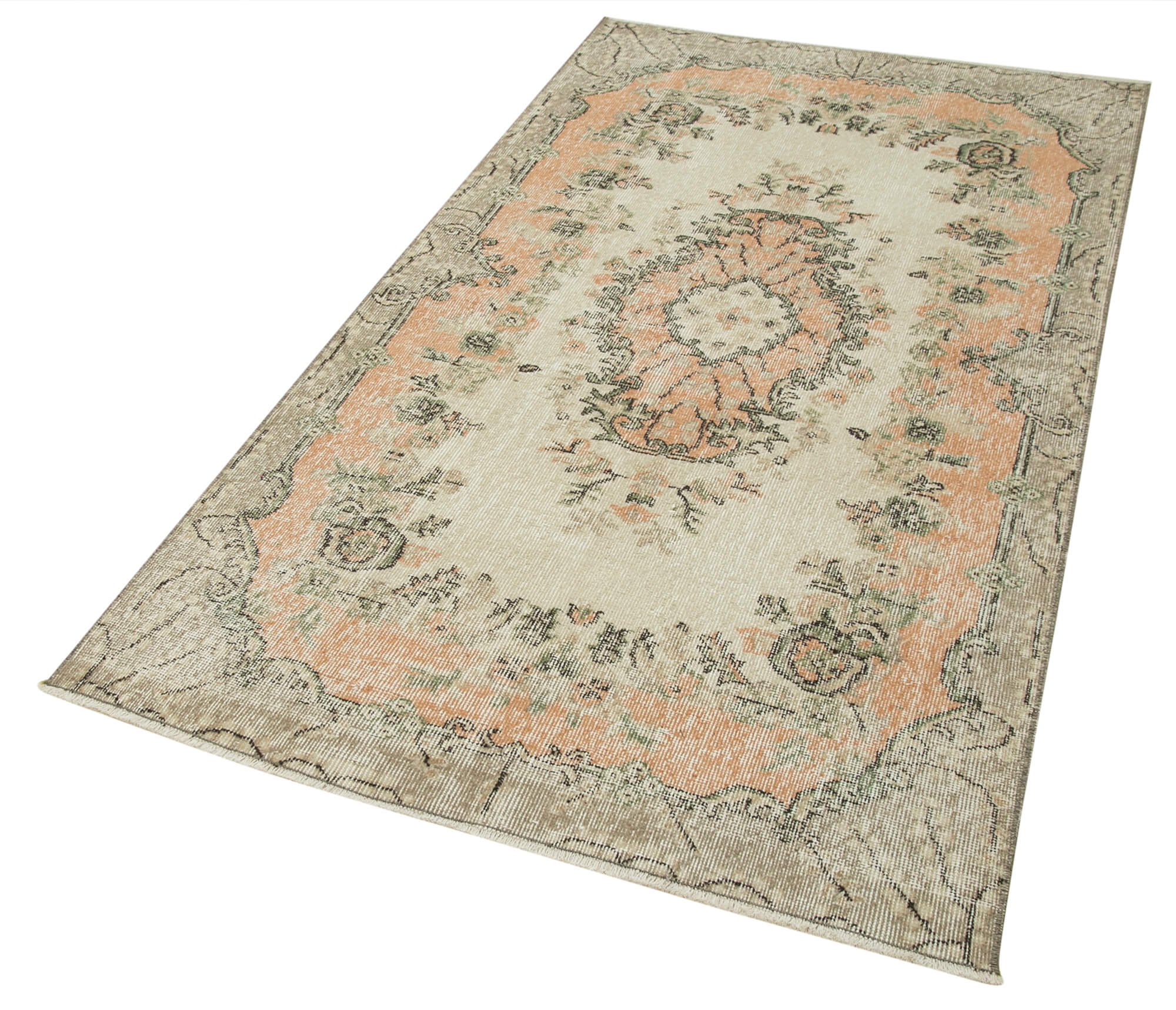 Handmade Area Rug – Overdyed Beige Vintage Cotton Wool Turkish Carpet 3'8''x6'8''