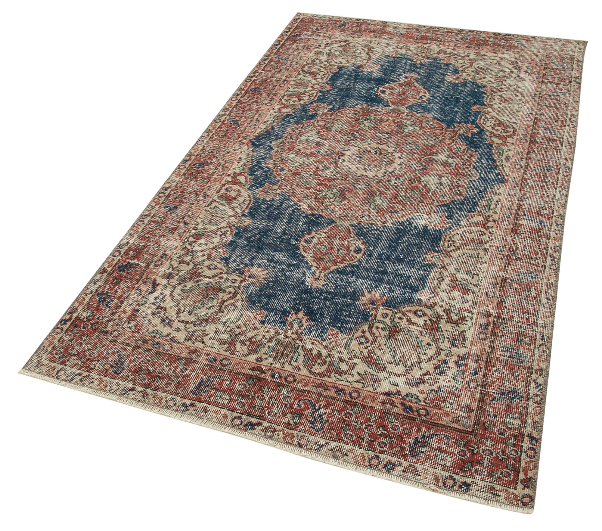 Overdyed Vintage Rug - Handmade Area Rug 3'8''x6'10'' Red Wool Cotton Carpet